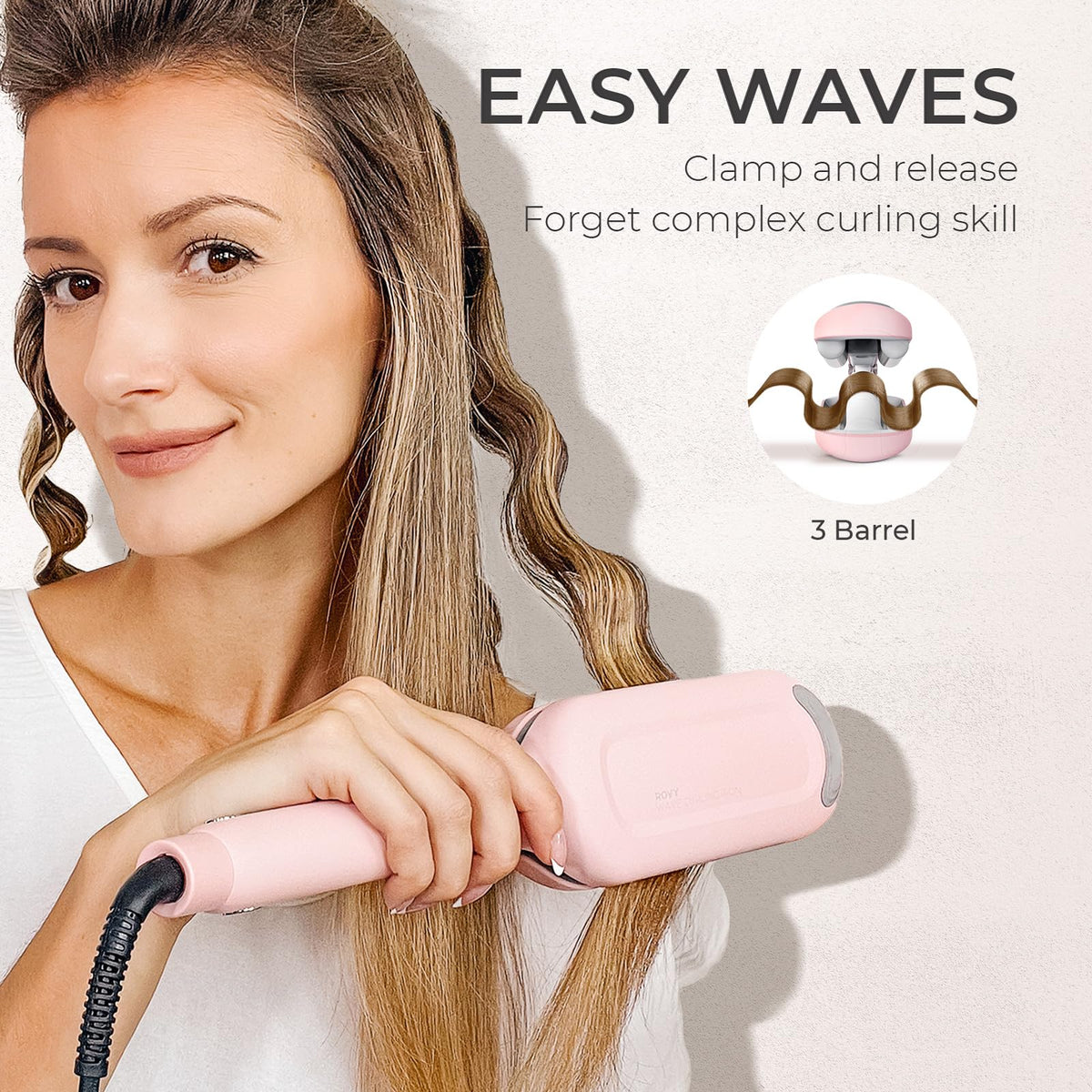 TYMO ROVY Hair Waver Curling Iron, 3-Barrel Ionic Hair Curler with 9 Heat Settings, Beach Waves Crimper for Women, Travel-Friendly, Anti-Scald, Fast Heating, Easy to Use, Pink, 1.25 inch 🍁 All In One Marketplace Canada