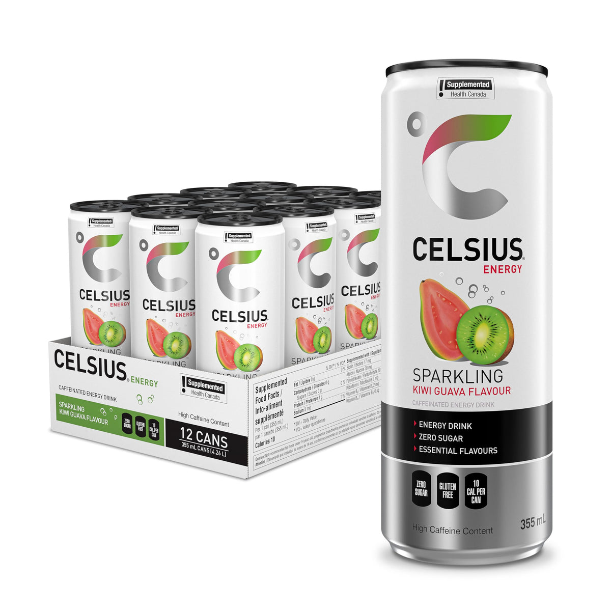 CELSIUS Sparkling Kiwi Guava, Zero Sugar Energy Drink, 355ml (Pack of 12) 🍁 All In One Marketplace Canada