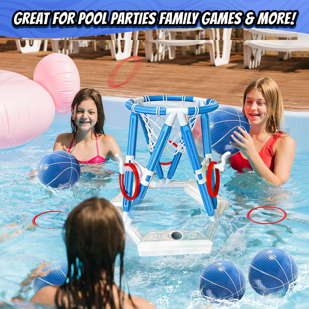 Pool Basketball Hoop Toys, Inflatable Water Basketball Game Pool, Pool Floaties Basketball Hoop Toy Outdoor Toys for Kids Boys Aged 4-18 and Adults (L) 🍁 All In One Marketplace Canada