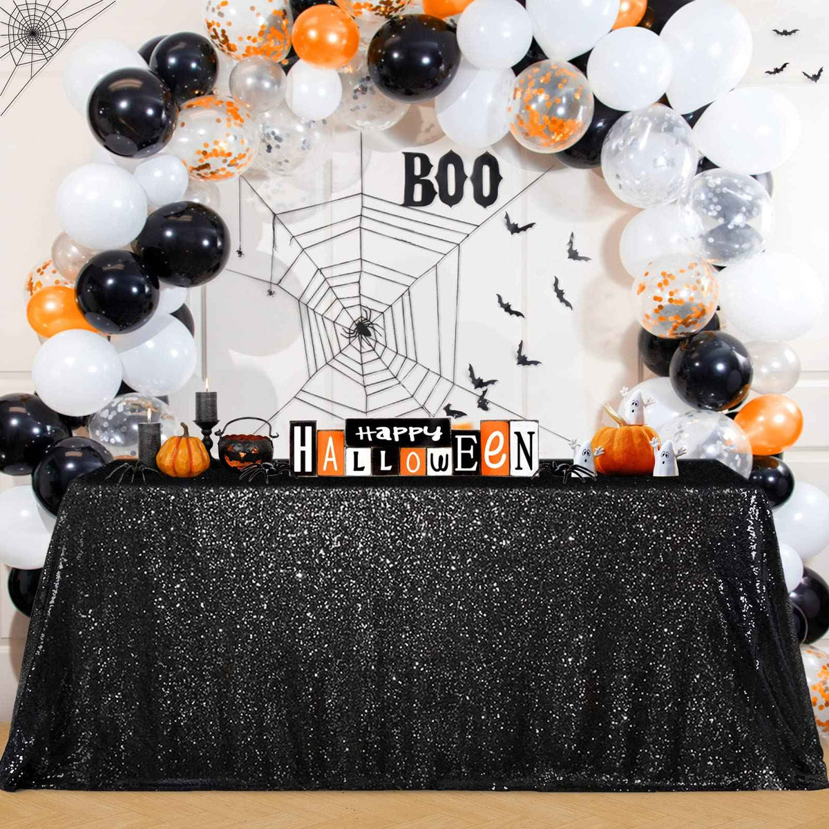 B-COOL Black Sequin Tablecloth Halloween Shimmer Tablecloth 50x80-inch Rectangular Table Overlays for Wedding Birthday Party Prom Table Decorations