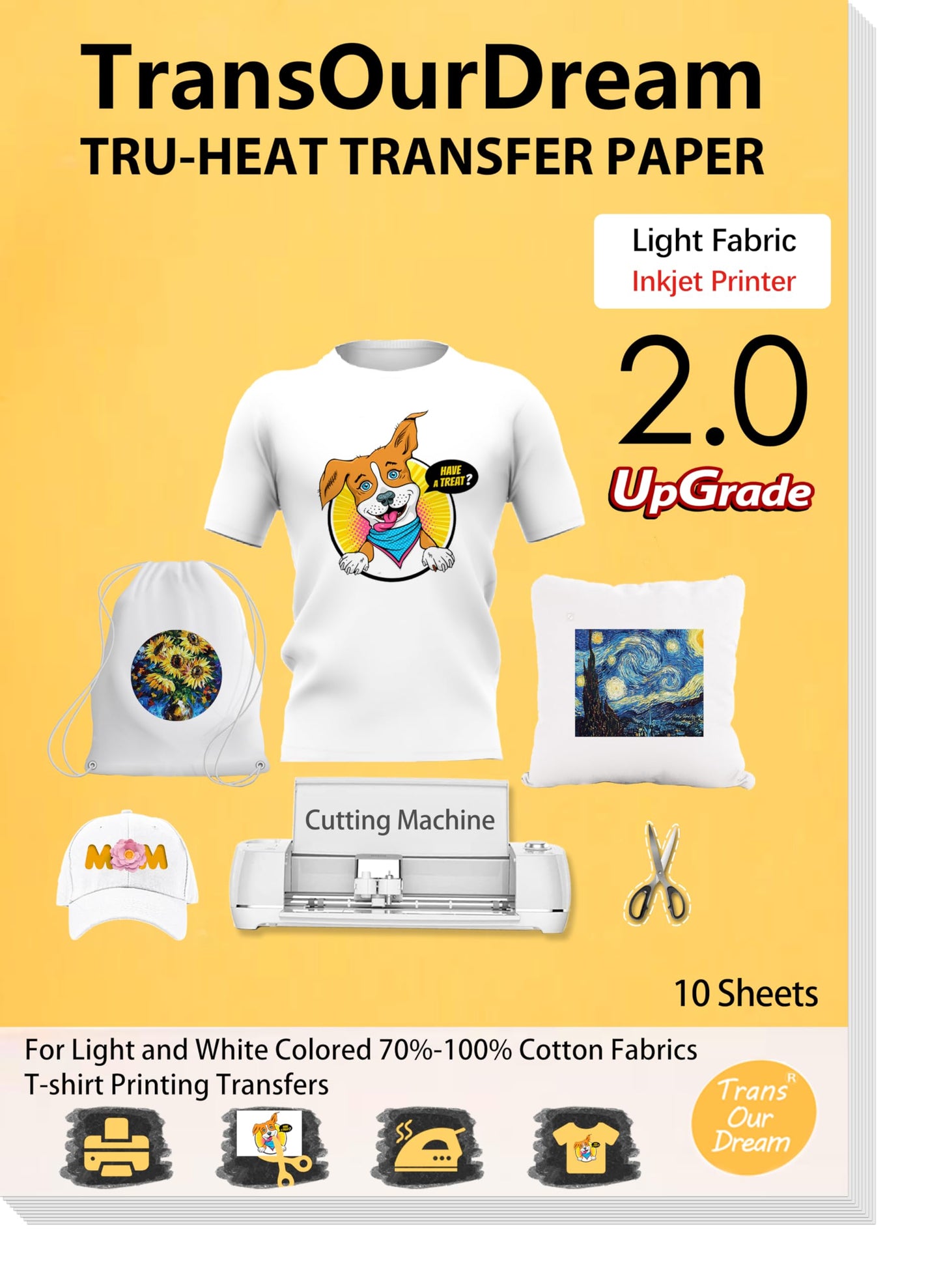 TransOurDream Tru-Iron on Heat Transfer Paper for Light Fabric (10 Sheets, 8.5x11", 2nd Generation) Iron-on Transfers Paper for Light T-Shirts Printable Heat Transfer Vinyl for Inkjet Printer (CA-2-10) 🍁 All In One Marketplace Canada