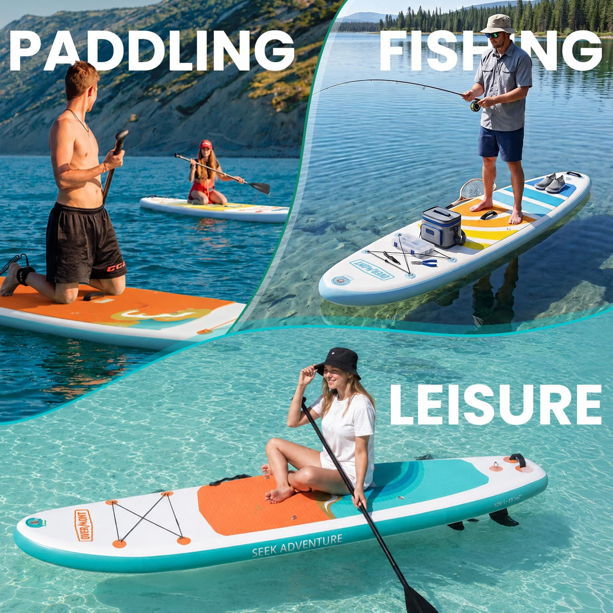 Overmont Inflatable Paddle Board 10'7" x 33" x 6", Extra Wide SUP for Adults & Beginners, 350 lb Stand Up Paddle Board with Adjustable Paddle, Pump, 3 Fins, Leash, Backpack & Repair Kit 🍁 All In One Marketplace Canada