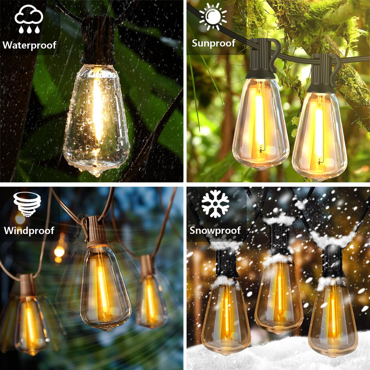 55FT Outdoor String Lights with 27 Shatterproof LED Edison Bulbs (2 Spares), Waterproof ST38 Patio Lights Dimmable, Connectable Hanging Outdoor Lights for House Backyard Garden, 2700K 🍁 All In One Marketplace Canada