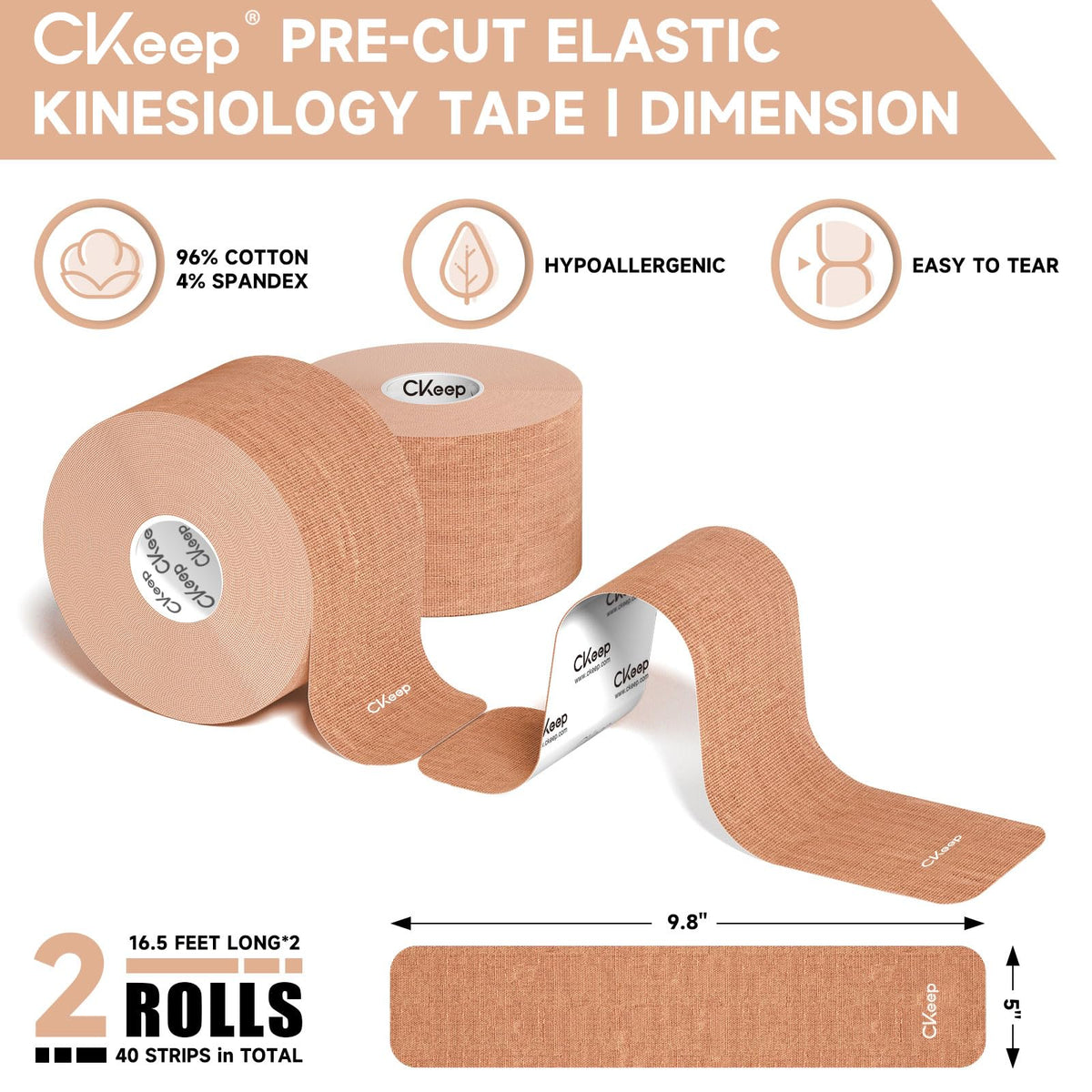 CKeep Kinesiology Tape, Original Cotton Elastic Athletic Tape 2Rolls, Beige 🍁 All In One Marketplace Canada