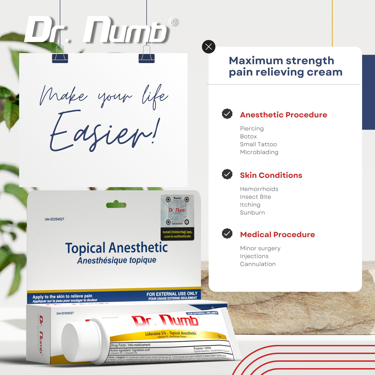 Dr. Numb Tattoo Numbing Cream 5% Lidocaine Topical Anesthetic Fast-Acting Pain Relief Cream for Tattoos, Piercing, Microblading, Microneedling, Waxing - Hemorrhoid Relief - 10 g 🍁 All In One Marketplace Canada