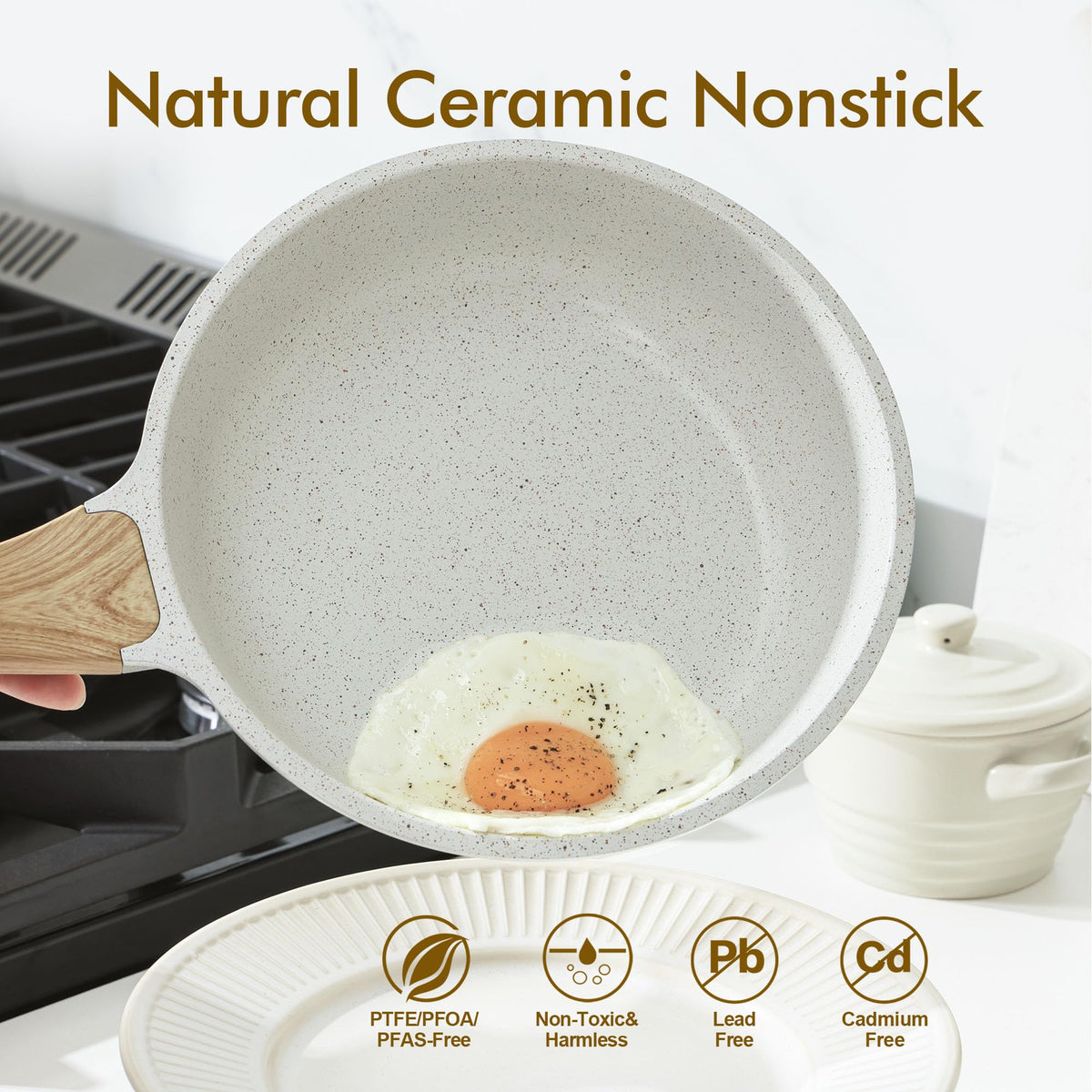 SENSARTE Nonstick Ceramic Frying Pan Skillet, 9.5 Inch Omelet Pan, Healthy Non Toxic Chef Pan, Induction Compatible Egg Pan with Heat Resistant Handle, PFAS-Free 🍁 All In One Marketplace Canada