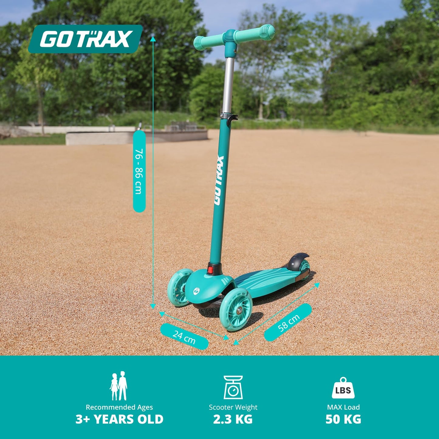 Gotrax KS1 Kids Kick Scooter, LED Lighted Wheels and 3 Adjustable Height Handlebars, Lean-to-Steer & Widen Anti-Slip Deck, 3 Wheel Scooter for Boys & Girls Ages 3+ and up to 100 Lbs (Green) 🍁 All In One Marketplace Canada