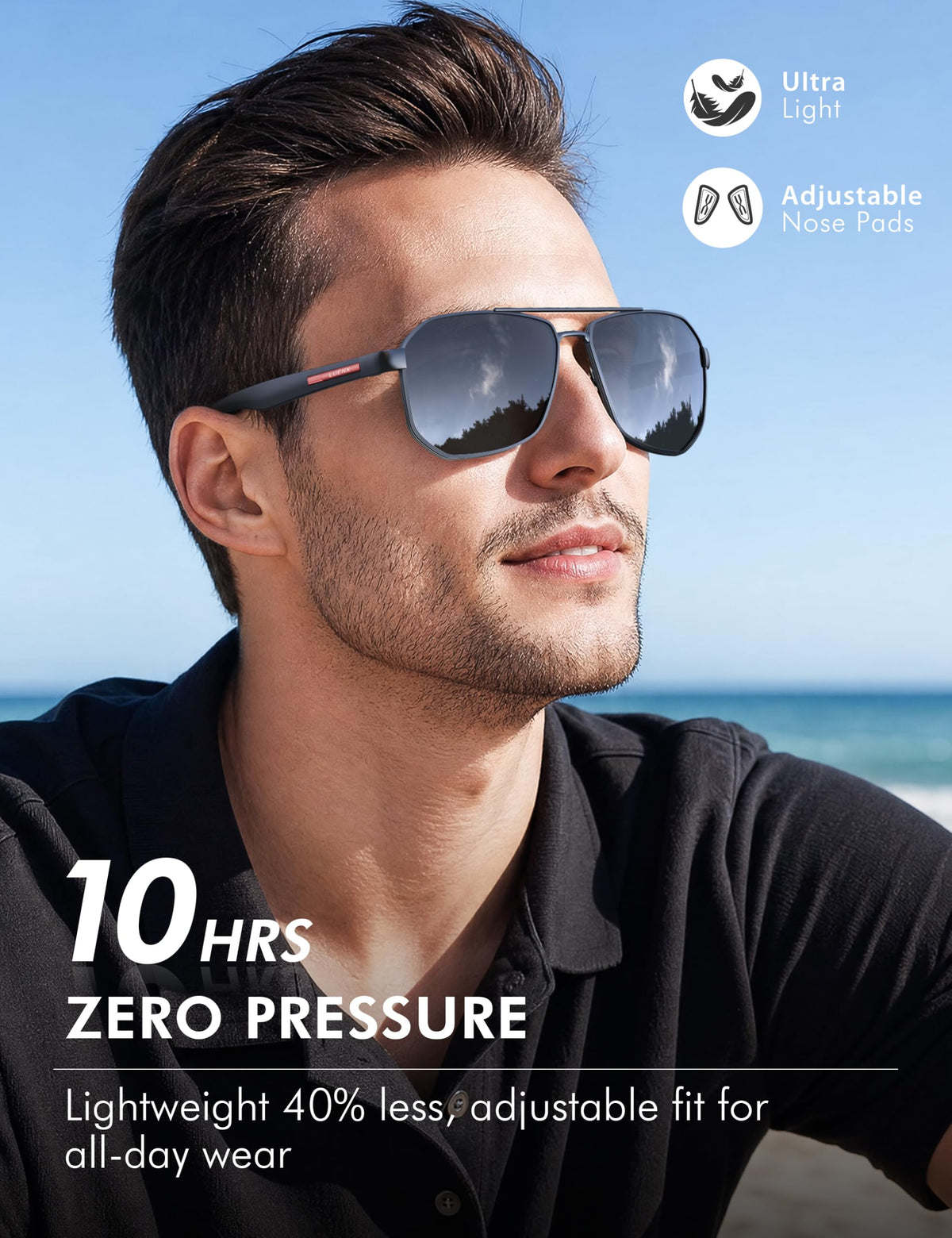 LUENX Aviator Sunglasses for Men Square Polarized Polygon Black Lens Matte Black Frame - UV 400 Protection with Accessories Driving 🍁 All In One Marketplace Canada