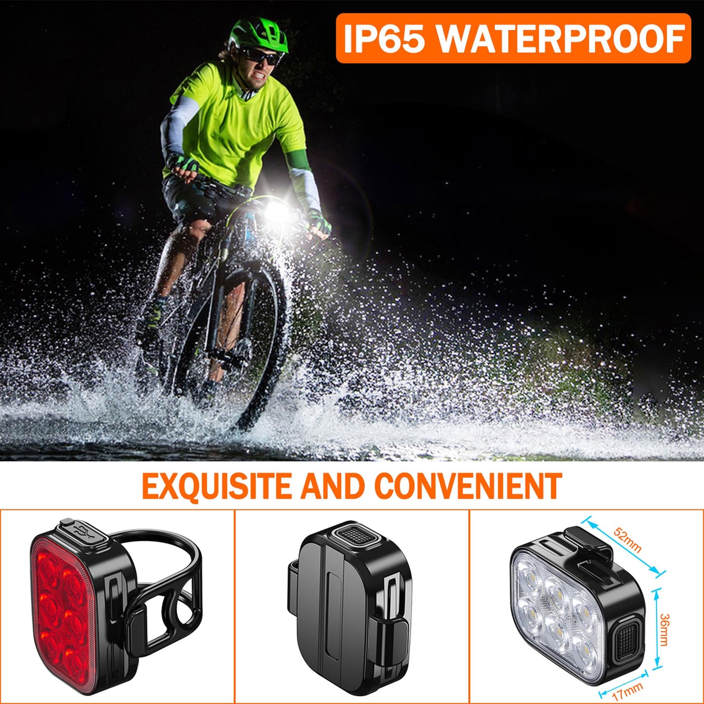 Bike Lights, Combination of Bike Front Light and Tail Light, IP65 Waterproof USB Charging, Equipped with 6 Ultra-Bright LED Beads, 4+6 Lighting Modes, Suitable for Riding at Night 🍁 All In One Marketplace Canada