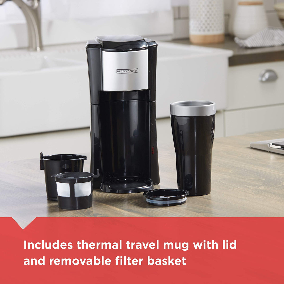BLACK+DECKER Single Serve Coffee Maker, Includes One Dishwasher Safe Travel Mug (16oz), CM618C Black 🍁 All In One Marketplace Canada