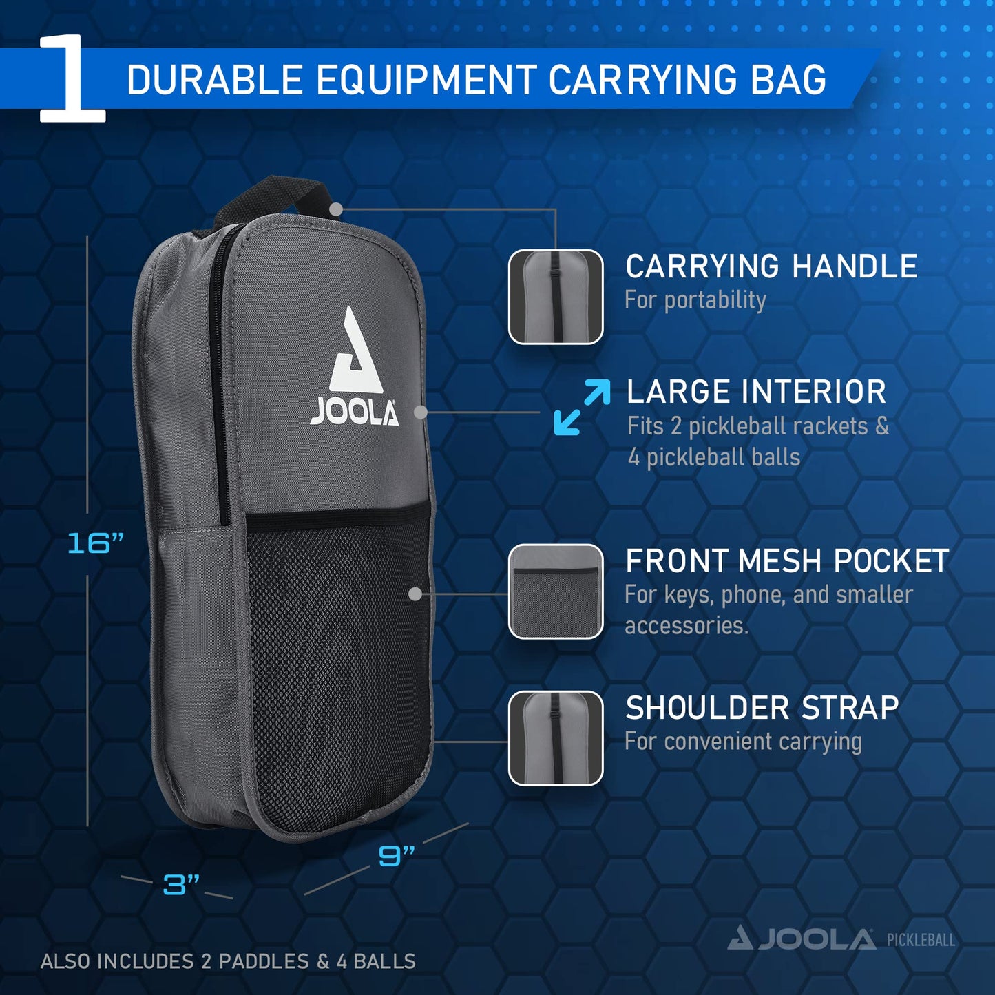 JOOLA Ben Johns Pickleball Set - Made with Reinforced Fiberglass and Honeycomb Polypropylene - Includes 2 Paddles, 4 Balls, and JOOLA Pickleball Bag 🍁 All In One Marketplace Canada