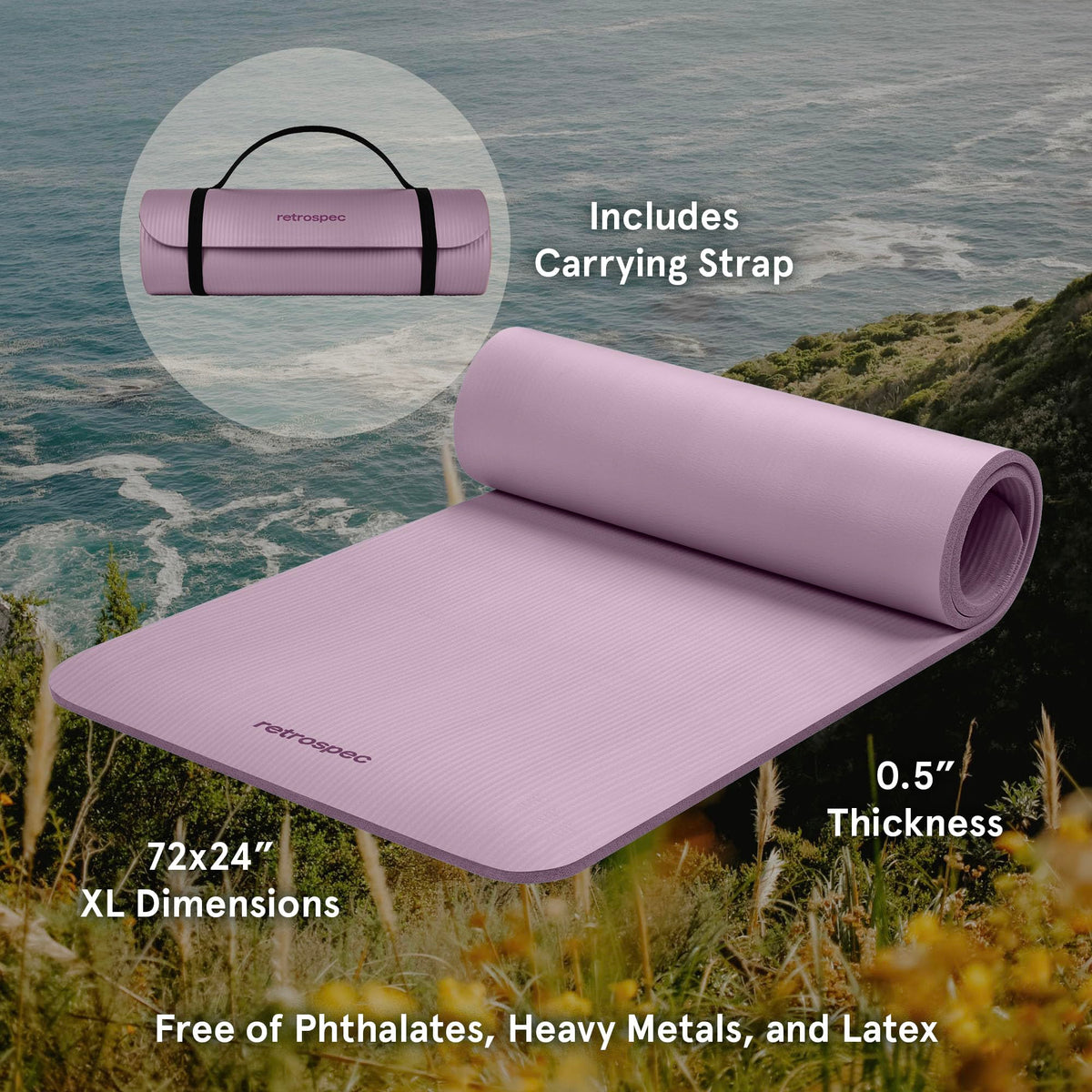 Retrospec Solana Yoga Mat 1" And 1/2" Thick With Nylon Strap for Men And Women - Non Slip Exercise Mat For Home Yoga, Pilates, Stretching, Floor And Fitness Workouts 🍁 All In One Marketplace Canada