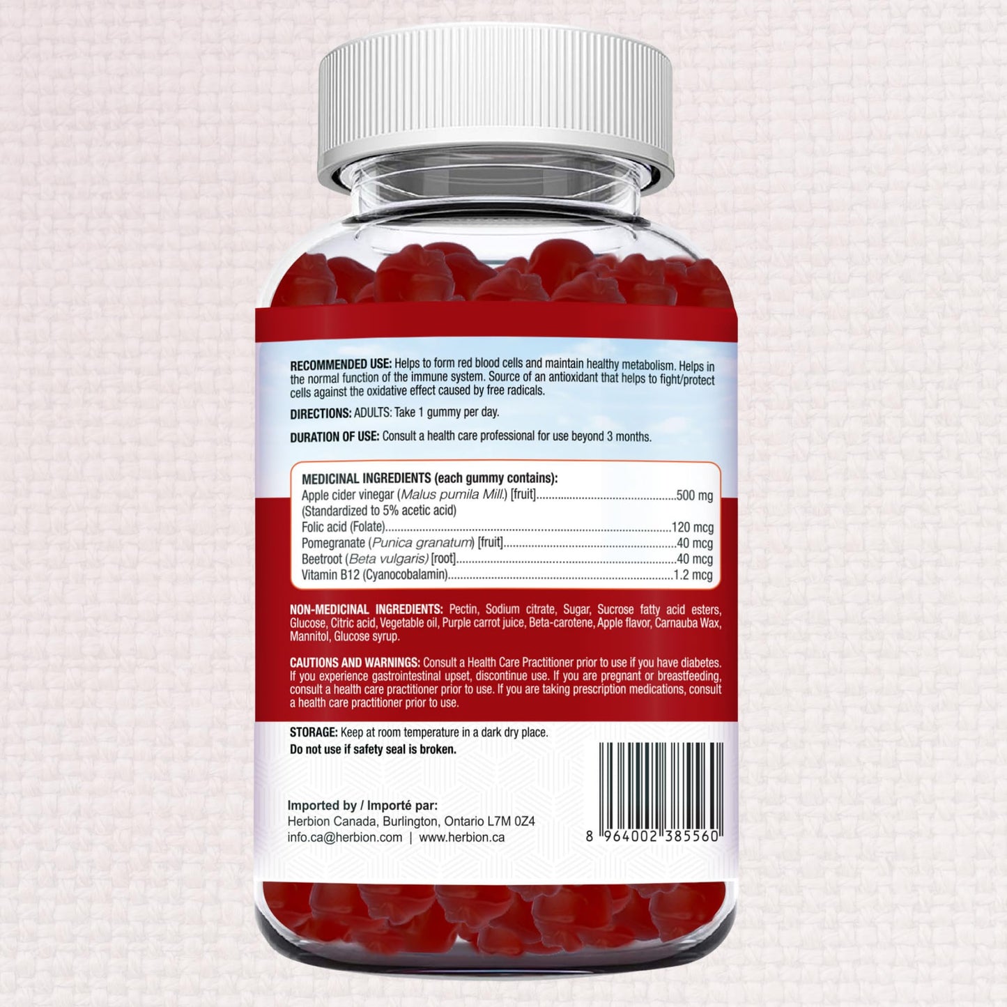 Herbion Naturals Apple Cider Vinegar Gummy with Folic Acid, Pomegranate, Beetroot & vitamin B12, source of Antioxidants to maintain Good Health & Metabolism, 60 Pectin Gummies for Adults, Apple Flavour 🍁 All In One Marketplace Canada