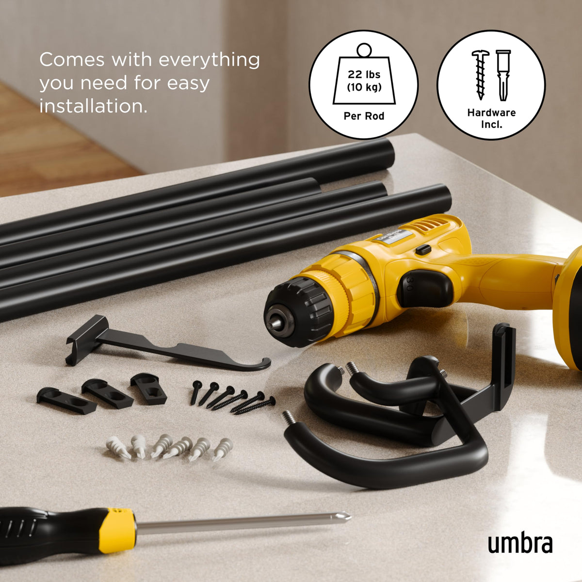 Umbra Twilight Double Curtain Rod Set – Wrap Around Design Ideal for Blackout or Room Darkening Panels, 30 to 84 Inches, Black 🍁 All In One Marketplace Canada