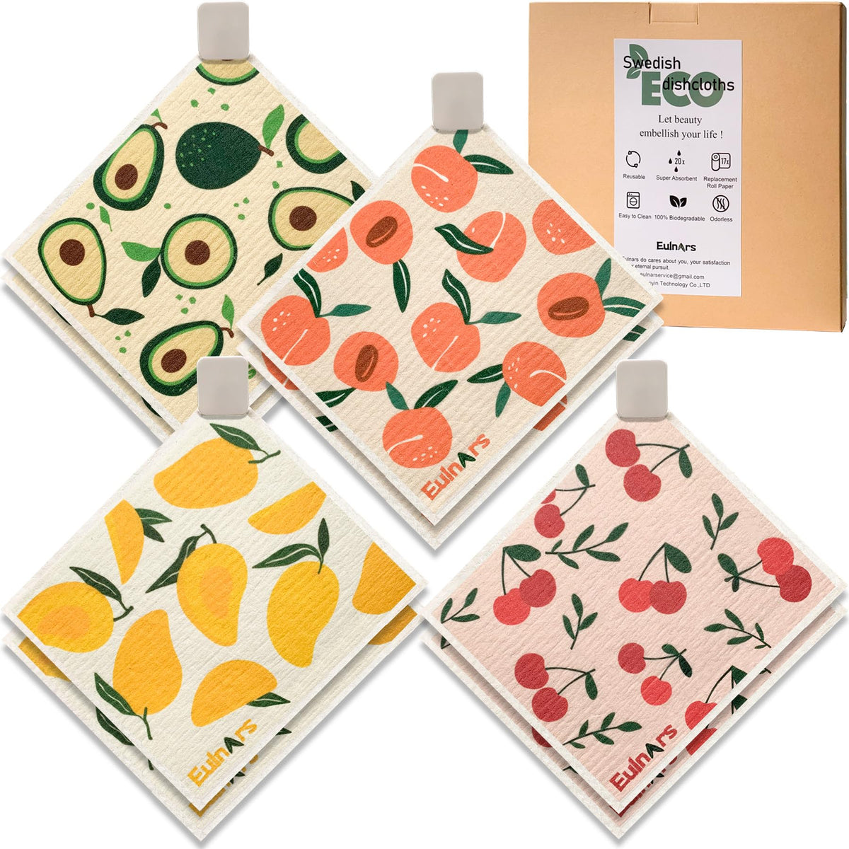 Eulnars Swedish Dish Cloth, 8-Pack Reusable Paper Towels, Swedish Dish Cloth with 3 Clips, 9 Classified Labels, Quick Drying Washable Dish Cloths, Super Absorbent Kitchen Towels, Odorless 🍁 All In One Marketplace Canada