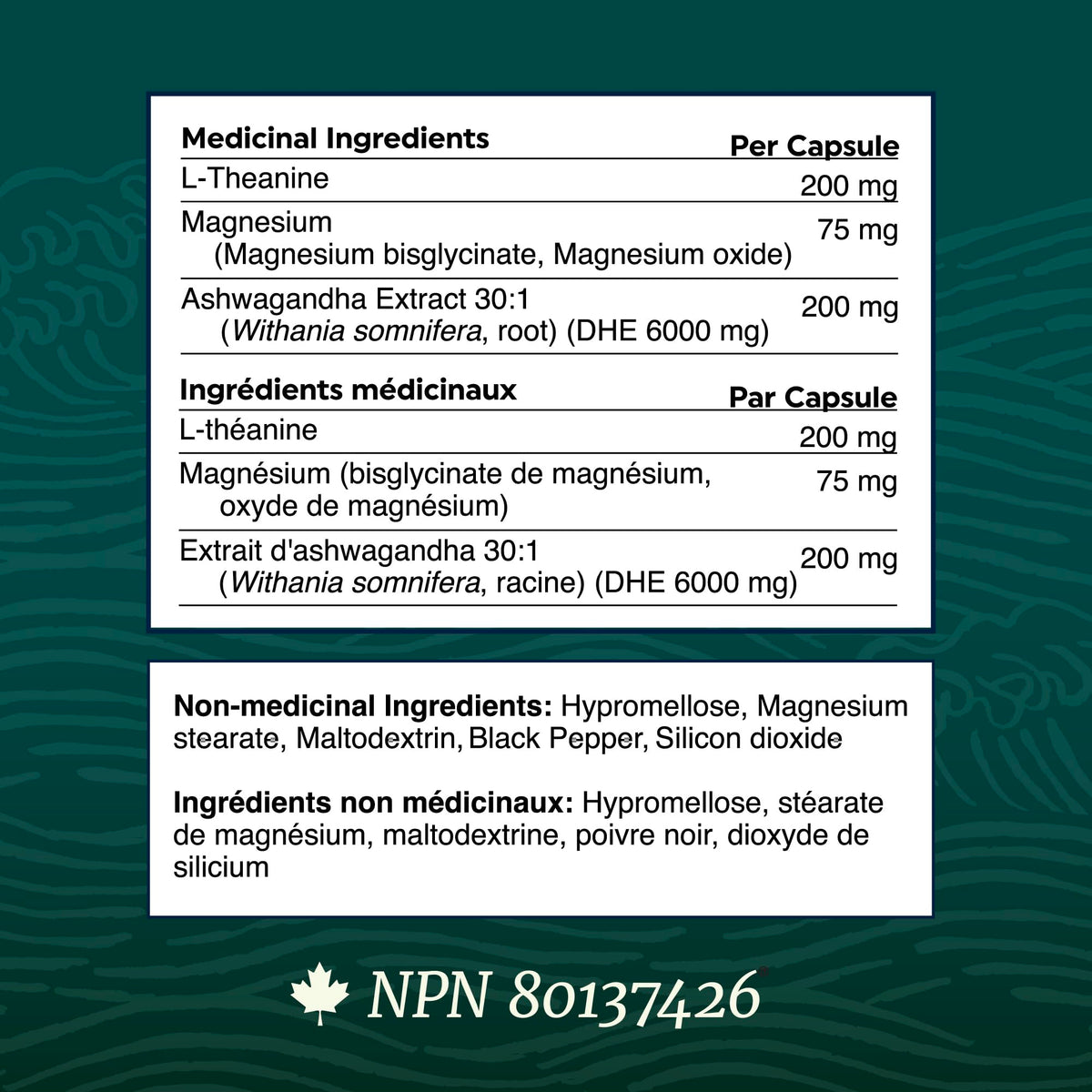 L Theanine, Magnesium Glycinate + Ashwagandha Supplement | Relaxation, Sleep & Memory Support | Stress Relief, Calm, Mood & Sleep Supplements | Made in Canada & Non-GMO | 120 Ct 🍁 All In One Marketplace Canada