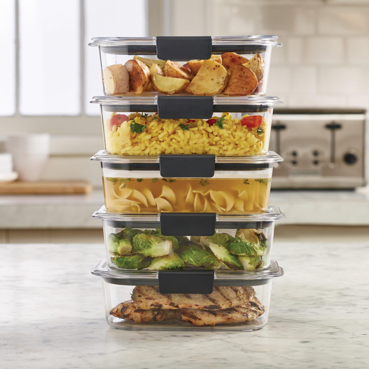 Rubbermaid 10-Piece Brilliance Food Storage Containers with Lids for Lunch, Meal Prep, and Leftovers, Dishwasher Safe, 3.2-Cup, Clear/Grey 🍁 All In One Marketplace Canada