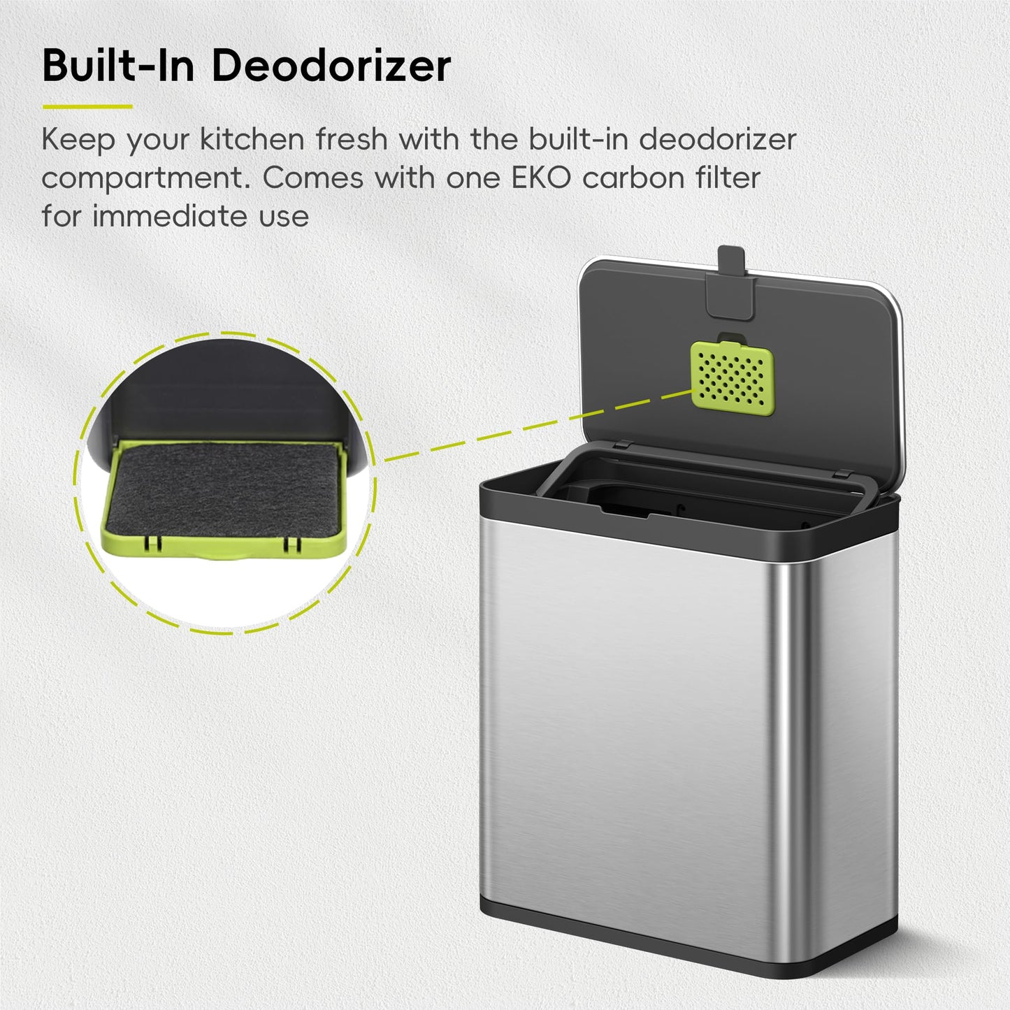 EKO Kitchen Compost Bin, 7L / 1.85 Gal Stainless Steel with Removable Inner Bucket and Deodorizer Compartment, 2-in-1 Countertop Compost Bin with Lid, Food Waste Caddy for Kitchen (MMT & Black Finish) 🍁 All In One Marketplace Canada