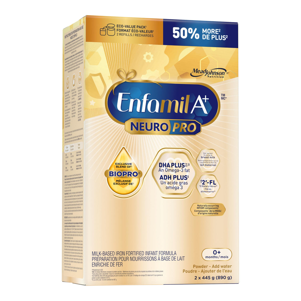 Enfamil A+ NeuroPro Baby Formula, Refill Carton, with Brain Building DHA and 2’FL for Immune Support, 0+ Months, 2 x 445g (890g) 🍁 All In One Marketplace Canada