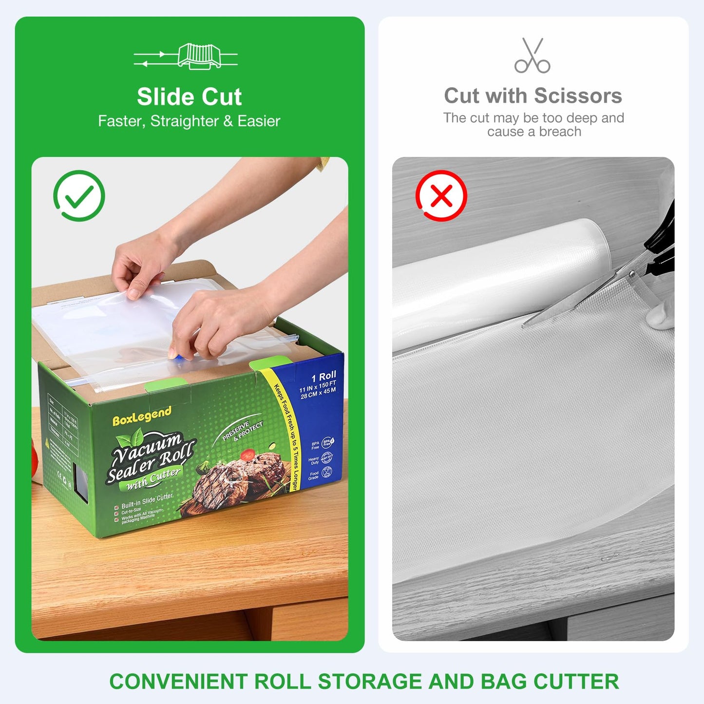 11’’ x 150’ Vacuum Sealer Roll Keeper with Cutter, Vacuum Sealer Bags for Food, Food Saver Bags Rolls, BPA Free, Commercial Grade, Great for Storage, Meal prep and Sous Vide 🍁 All In One Marketplace Canada