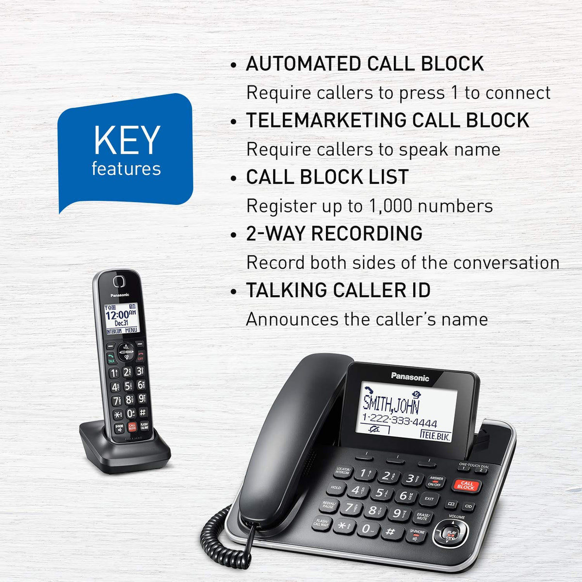 Panasonic DECT 6.0 2-in-1 Corded/Cordless Phone with Answering Machine, Advanced Call Block (1,000 Numbers), and Talking Caller ID - 1 Cordless Handset - KX-TGF870CB, Black 🍁 All In One Marketplace Canada