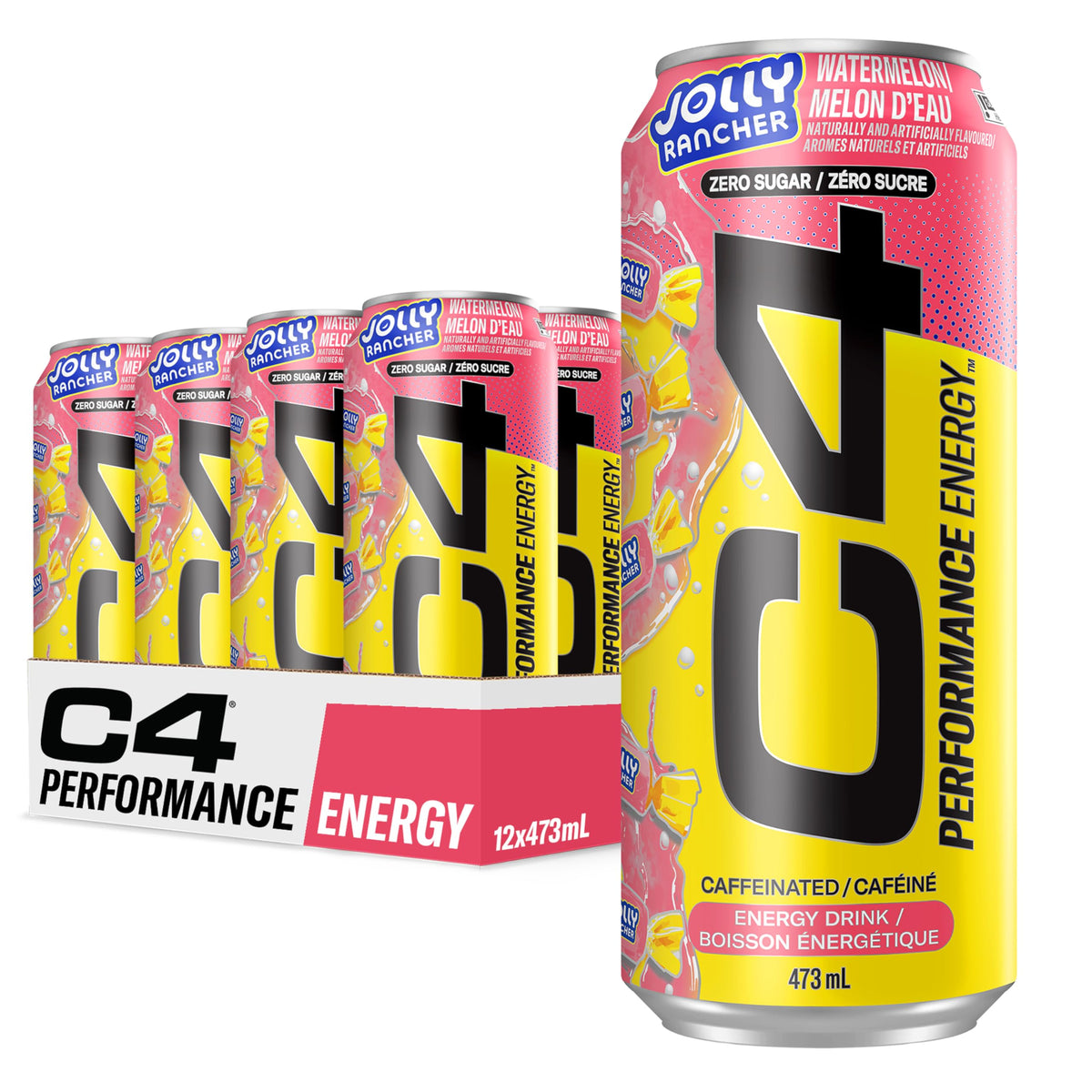 Cellucor C4 Performance Energy Drink, Jolly Rancher Watermelon, Carbonated Sugar Free Drink with no Artificial Colours or Dyes, 473mL, 12 count 🍁 All In One Marketplace Canada