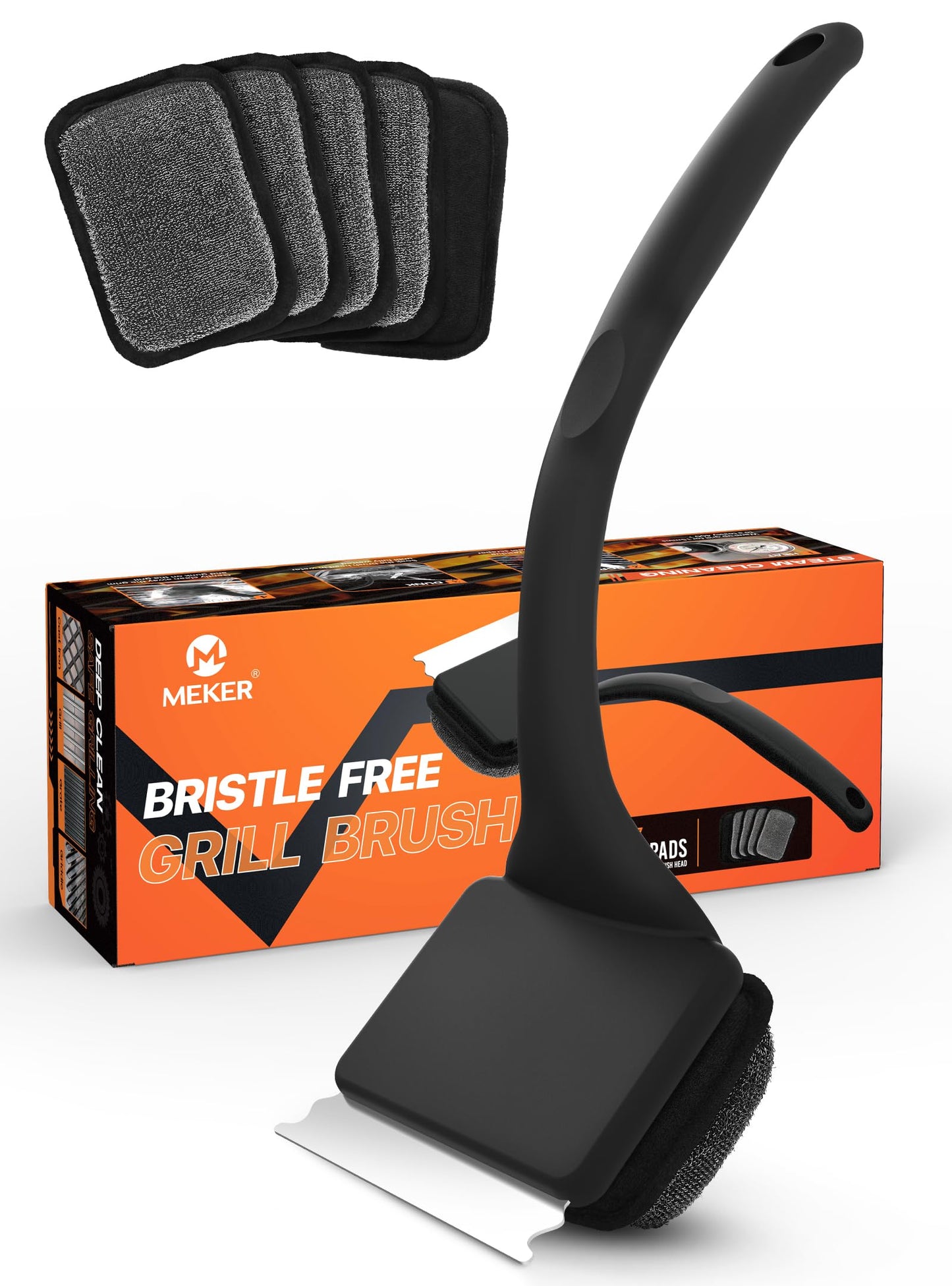 MEKER Grill Brush Bristle Free, Grill Cleaner Brush with 5 BBQ Replacement Head for Cast Iron, Stainless Steel Grates, Safe Grill Scraper Outdoor BBQ Grill, Black 🍁 All In One Marketplace Canada