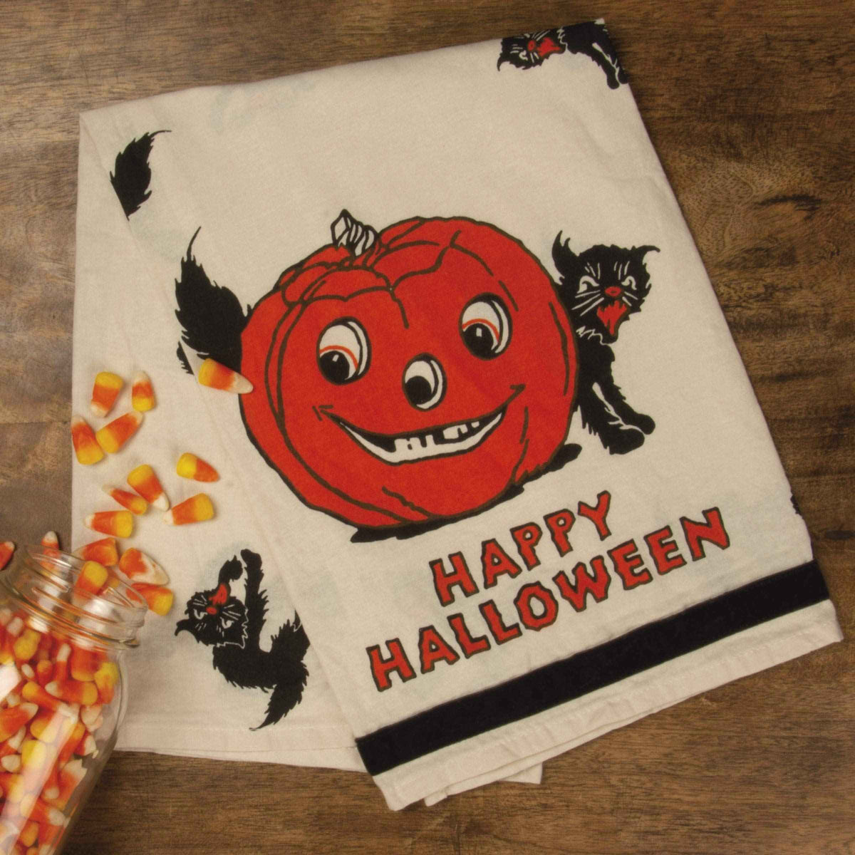 Primitives by Kathy Retro-Inspired Halloween Dish Towel, 28 x 28-Inch, Happy Halloween