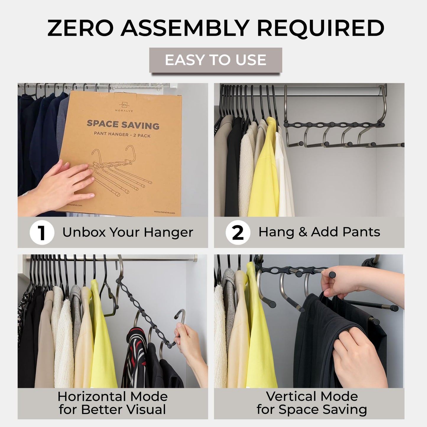 MORALVE Pants Hangers Space Saving - 2 Pack - Non-Slip Multi-Layer Space Saving Hangers - Multifunctional Clothing Rack for Closet Storage - Ideal for Jeans, Trousers, Skirts, Scarves & Slacks (Black) 🍁 All In One Marketplace Canada