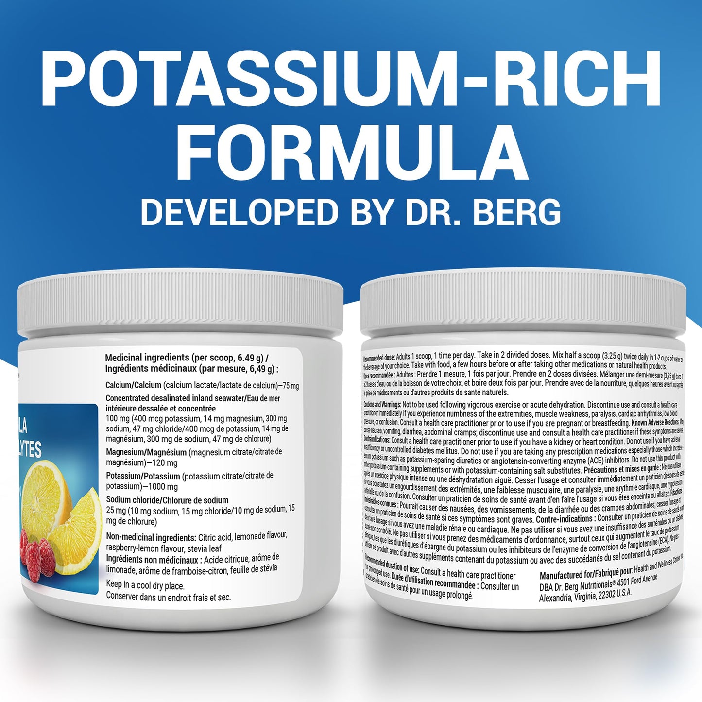 Dr. Berg Electrolytes Powder No Sugar - Enhanced w/ 1000 mg of Potassium & Real Sea Salt - Zero Sugar Electrolyte Powder - Raspberry & Lemon Flavor Hydration Powder Electrolytes - 50 Servings 🍁 All In One Marketplace Canada