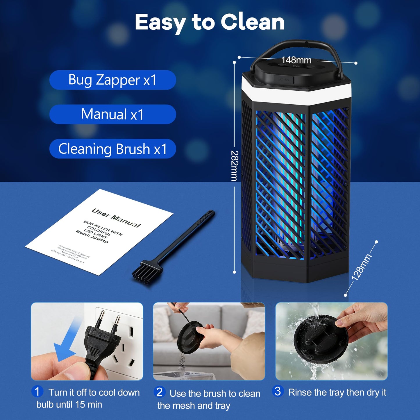 REOGLE Bug Zapper Outdoor Indoor, Rechargeable Mosquito Zapper with 8000mAh Battery & LED Night Light, USB Charging Electric Fly Zapper, Portable Fly Trap Fly Killer for Patio, Backyard, Garden 🍁 All In One Marketplace Canada
