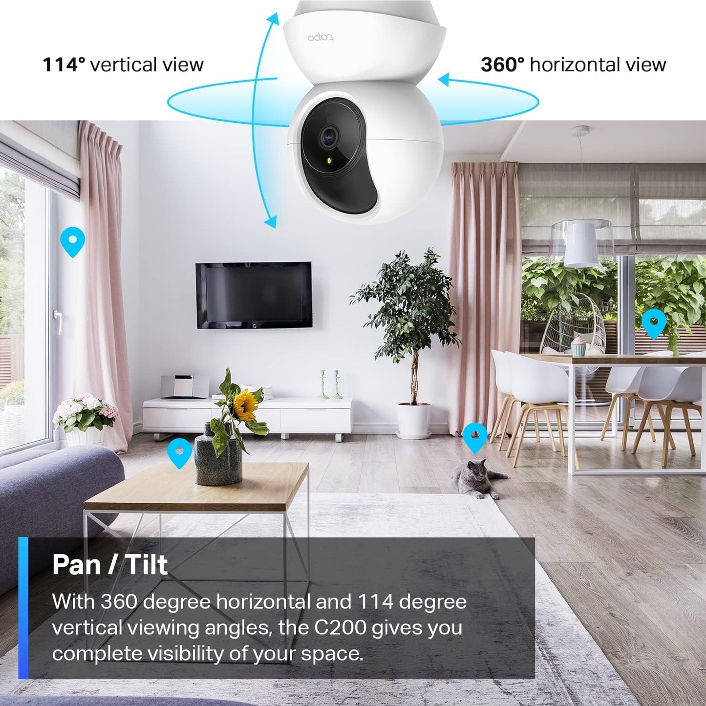 TP-Link Tapo Smart Pan/Tilt Indoor Security Camera, 360° Motion Tracking, 1080p Full HD WiFi Camera for Pet/Baby, Night Vision, 2-Way Audio, 128 GB Local Storage, Works w/Alexa & Google (Tapo C200) 🍁 All In One Marketplace Canada