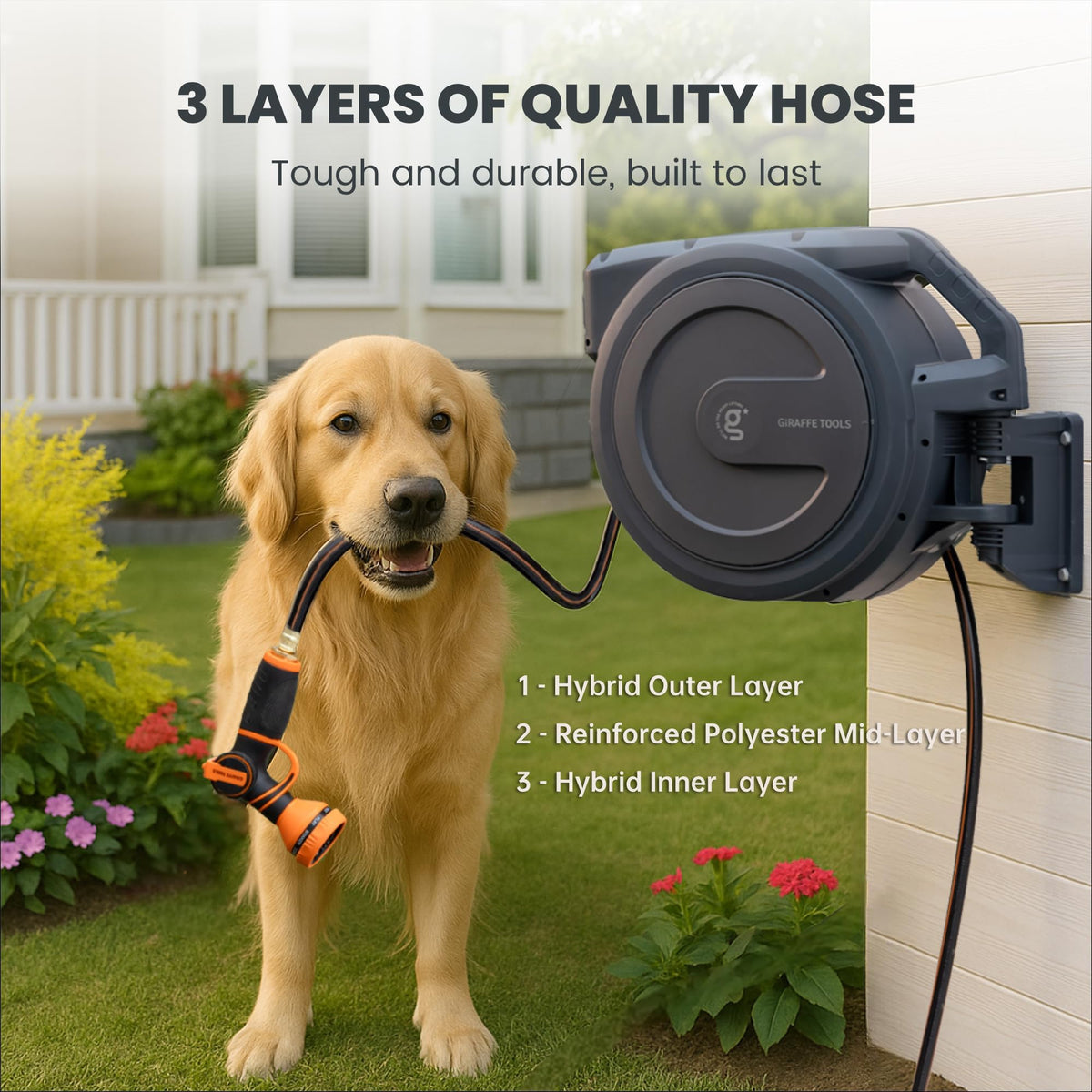 Giraffe Tools Garden Hose Reel Retractable 1/2" x 100 ft Wall Mounted Water Hose Reel Automatic Rewind, Any Length Lock, 100ft, Dark Grey AW30 🍁 All In One Marketplace Canada