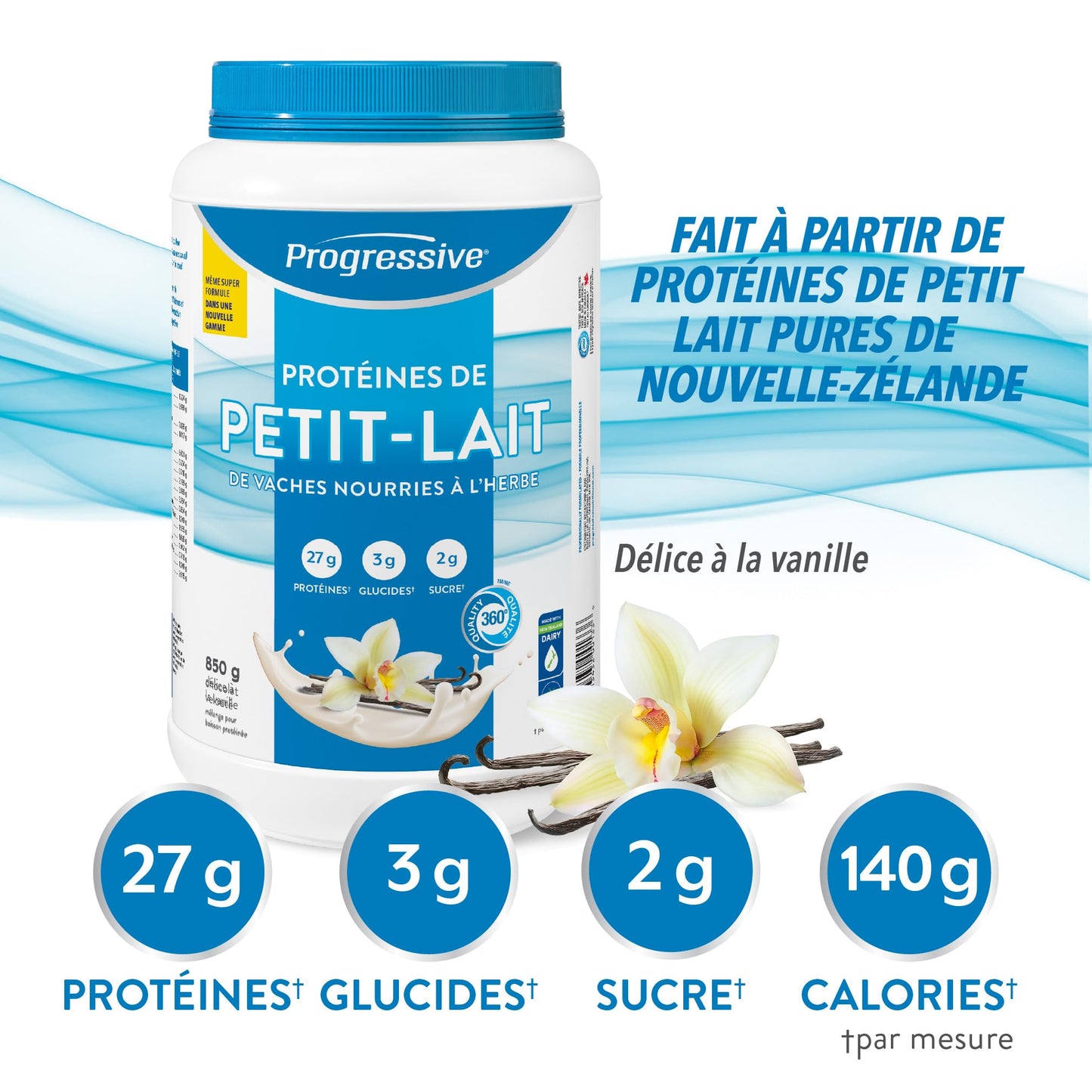 Progressive Grass-Fed 100% Whey Protein Powder Vanilla, 27g of New Zealand Whey Concentrate per Scoop for Muscle Gain, Pasture-Raised, Non-GMO, Canadian-Made Antibiotic-free, Hormone-free, 850 g 🍁 All In One Marketplace Canada