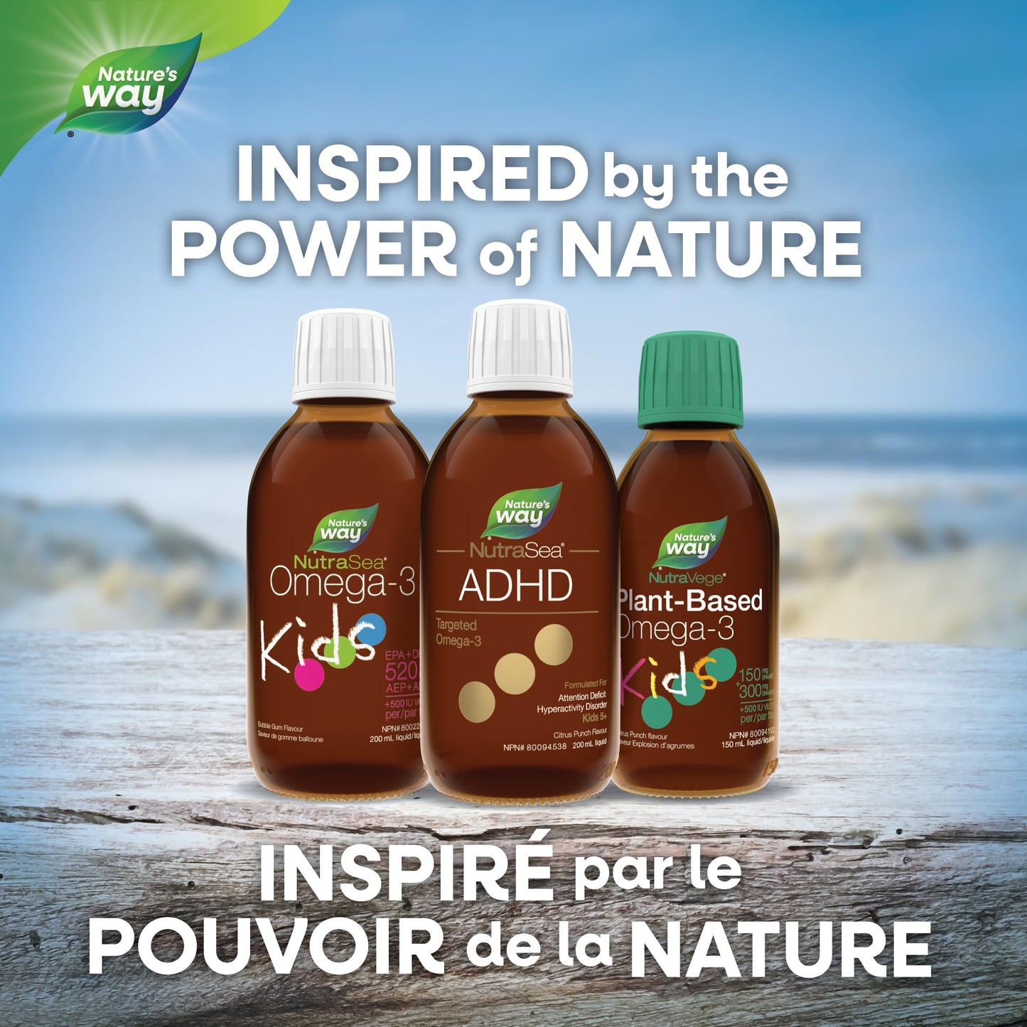 Nature's Way NutraSea ADHD Targeted Omega-3, For kids age 5+, 940 mg of EPA + DHA, 80 mg of GLA, 500 IU Vitamin D3, 200 ml Liquid 🍁 All In One Marketplace Canada