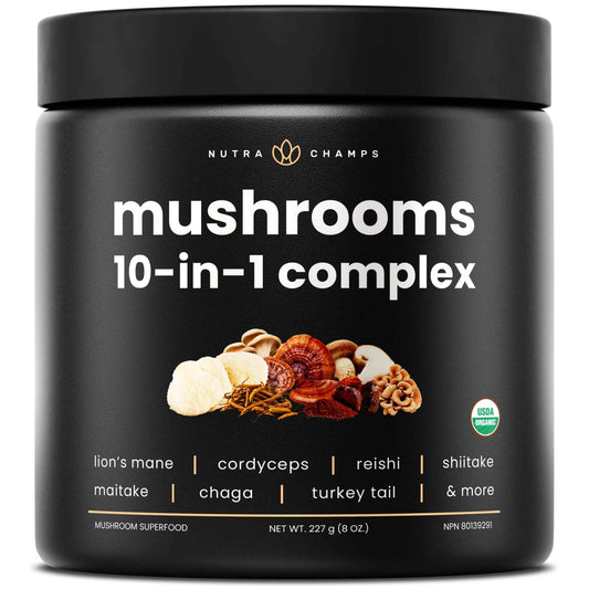 Organic Mushroom Powder - 10-in-1 Complex - Mushroom Supplement Powder Blend for Memory, Focus & Immune Support - Mushroom Blend For Coffee, Water, Smoothies - 8oz 🍁 All In One Marketplace Canada