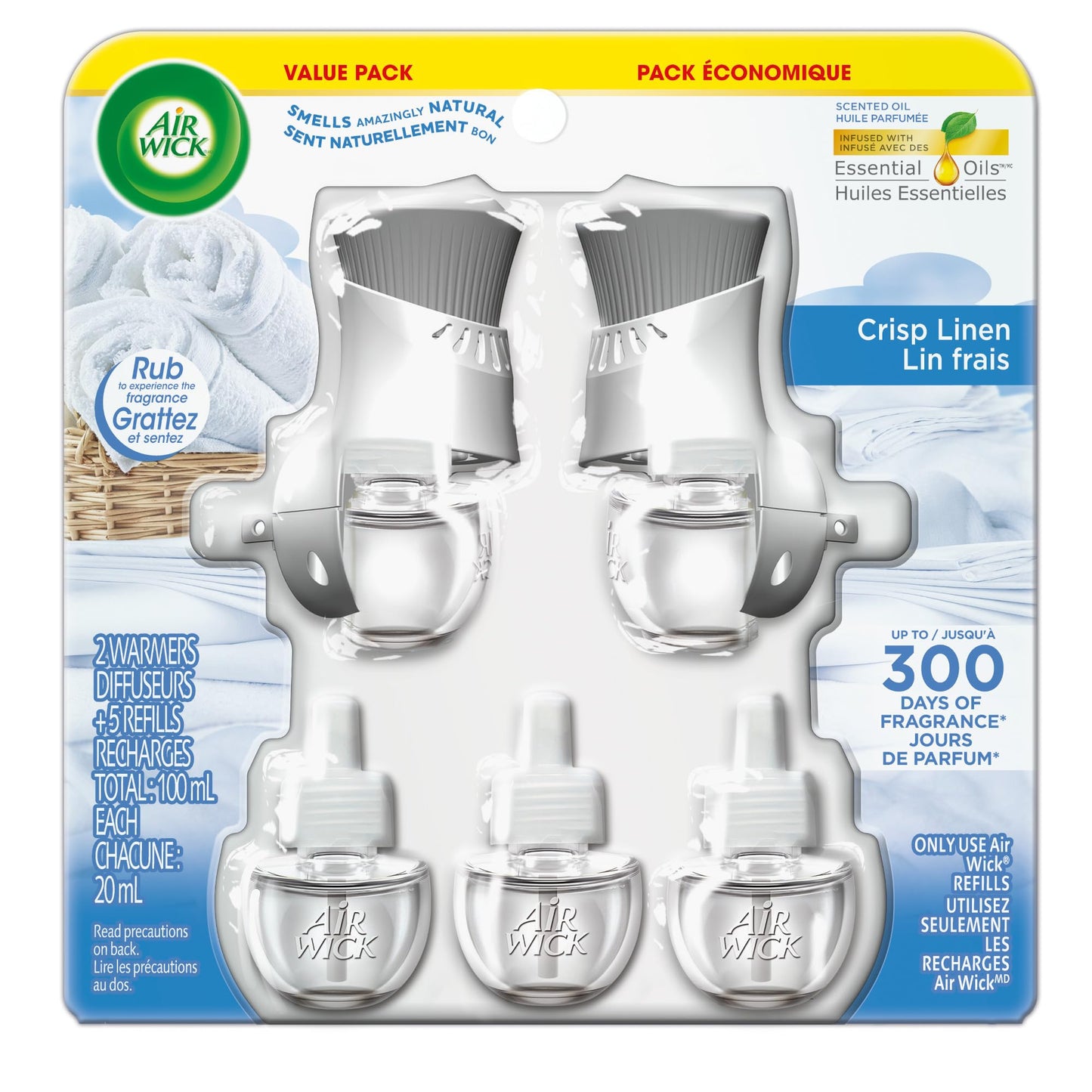 Air Wick Plug In Scented Oil Air Freshener for Home – Infused with Essential Oils, Adjustable Fragrance Control – Crisp Linen Scen – Includes 2 Warmers & 5 Refills 🍁 All In One Marketplace Canada