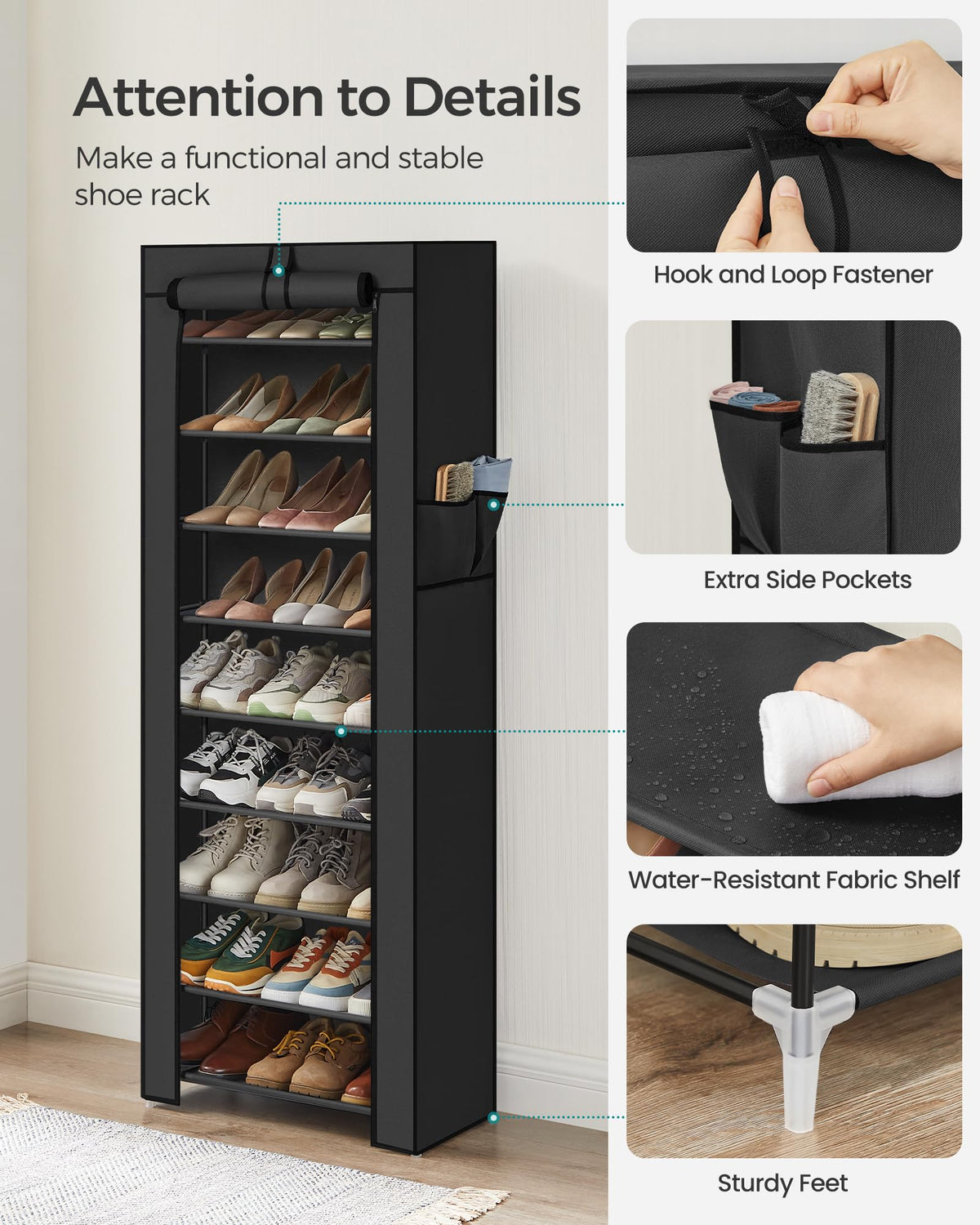 SONGMICS 10-Tier Shoe Rack, Shoe Storage Organizer Cabinet, Black URXJ10H01 🍁 All In One Marketplace Canada