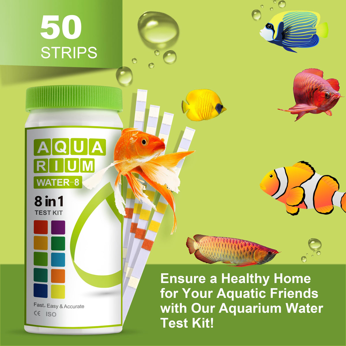 AAwipes Aquarium Ammonia Test Strips 8-in-1 | 50 Strips | Quick & Accurate Water Testing for Freshwater & Saltwater Tanks -Test pH, Carbonate, Alkalinity, Hardness, Chlorine, Nitrite, etc. (K02-50) 🍁 All In One Marketplace Canada
