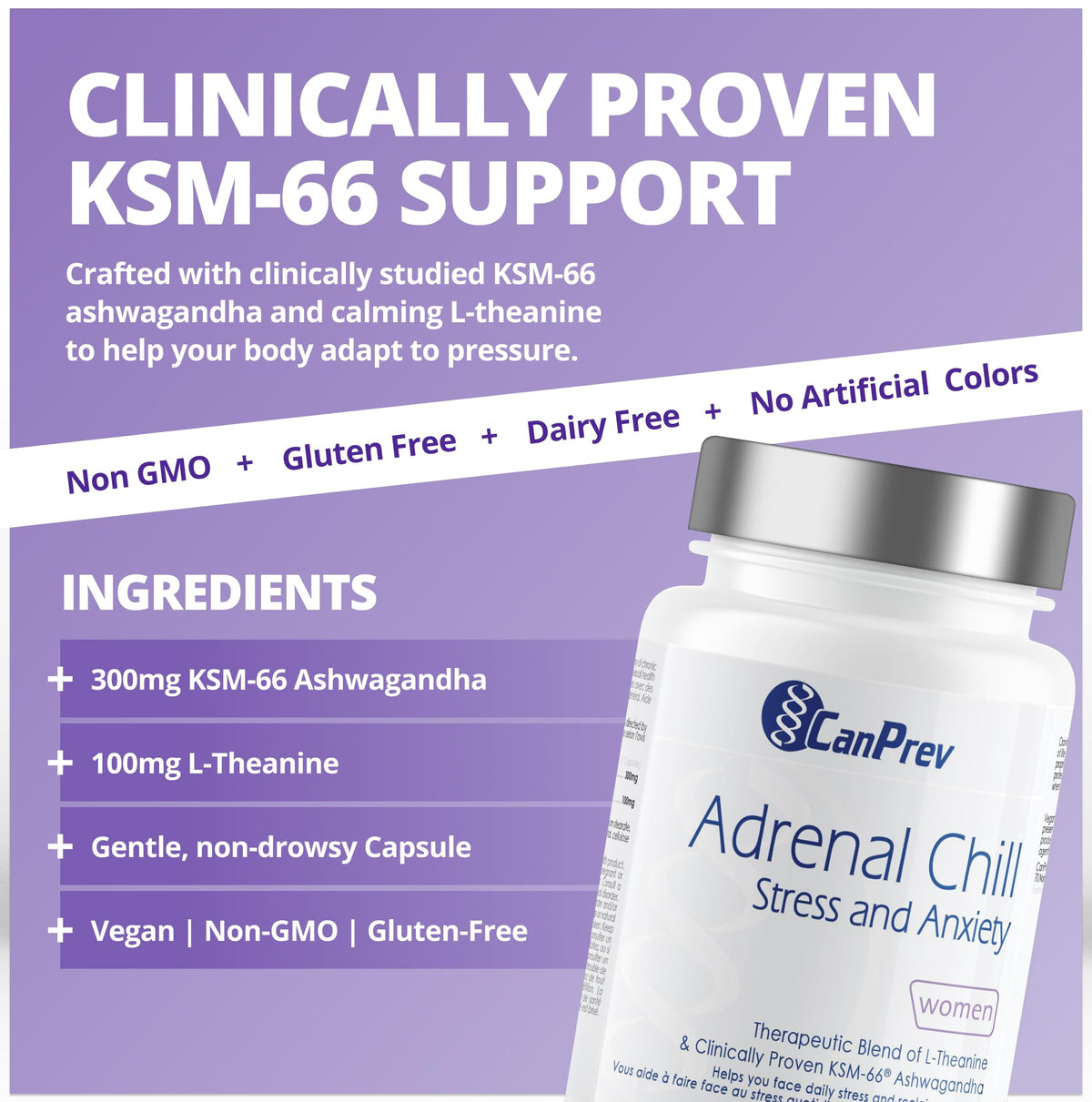 CanPrev Adrenal Chill Women, 90 Veg Capsules, 45-Day Supply with 300mg KSM-66 Ashwagandha & L-Theanine for Calm Focus & Relaxation, Non-GMO, Made in Canada 🍁 All In One Marketplace Canada