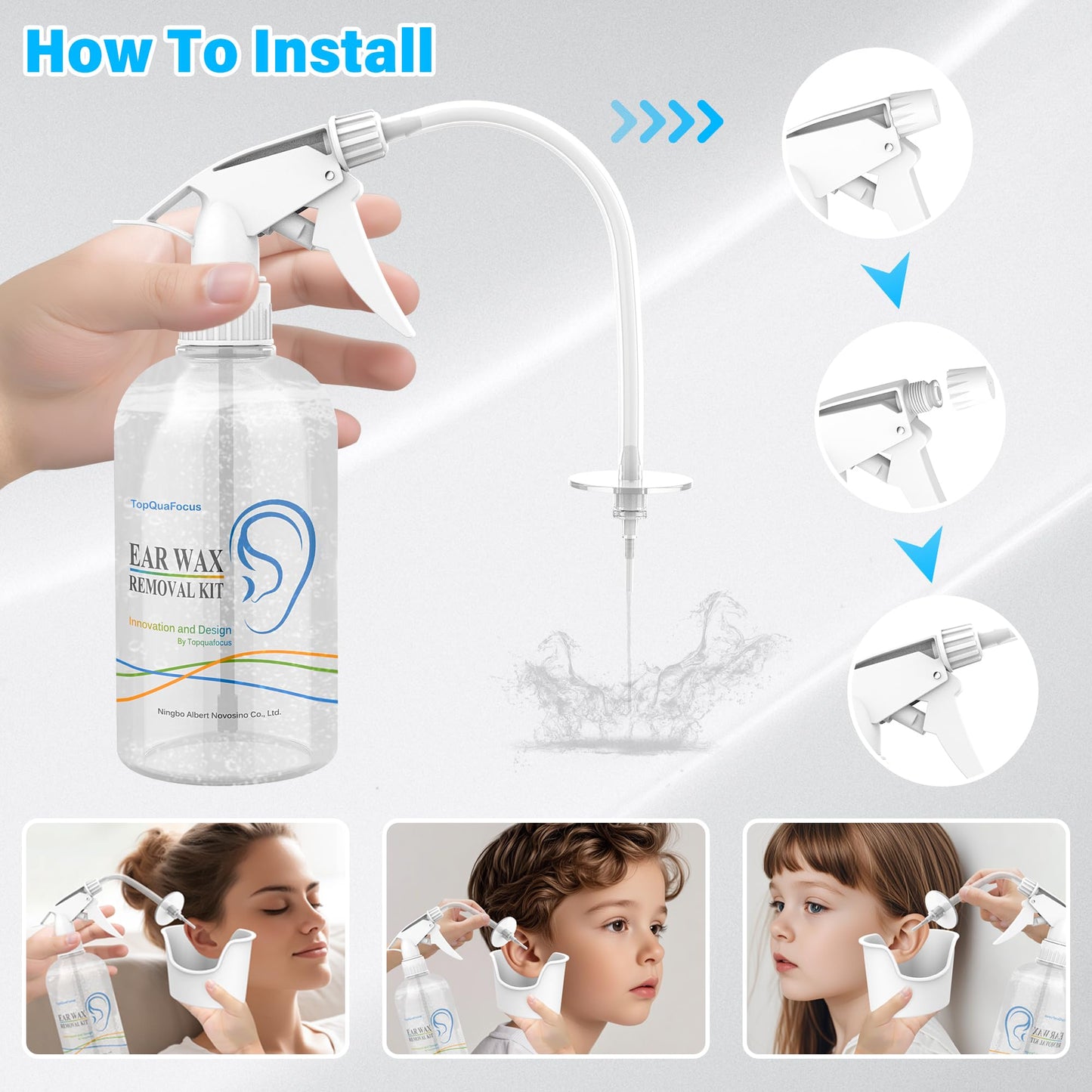 TopQuaFocus 500ml Earwax Remover Ear Cleaner Irrigation Tool Ear wax Removal Flushing System Earwax Cleaning Spray Bottles Ear Flush System for Adults & Kids (16.9oz) 🍁 All In One Marketplace Canada