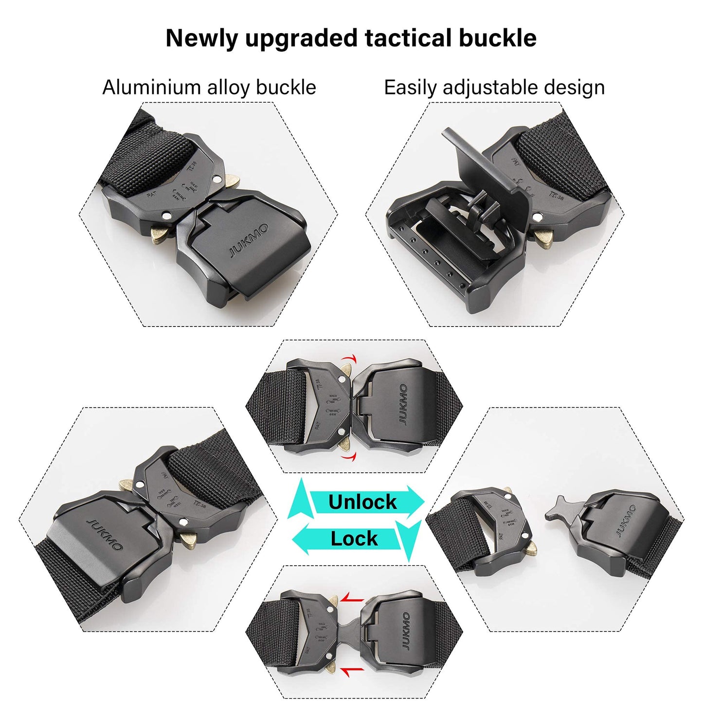 JUKMO Tactical Belt, Military Hiking Rigger 1.5 inches Nylon Web Work Belt with Heavy Duty Quick Release Buckle (Black, Medium) 🍁 All In One Marketplace Canada
