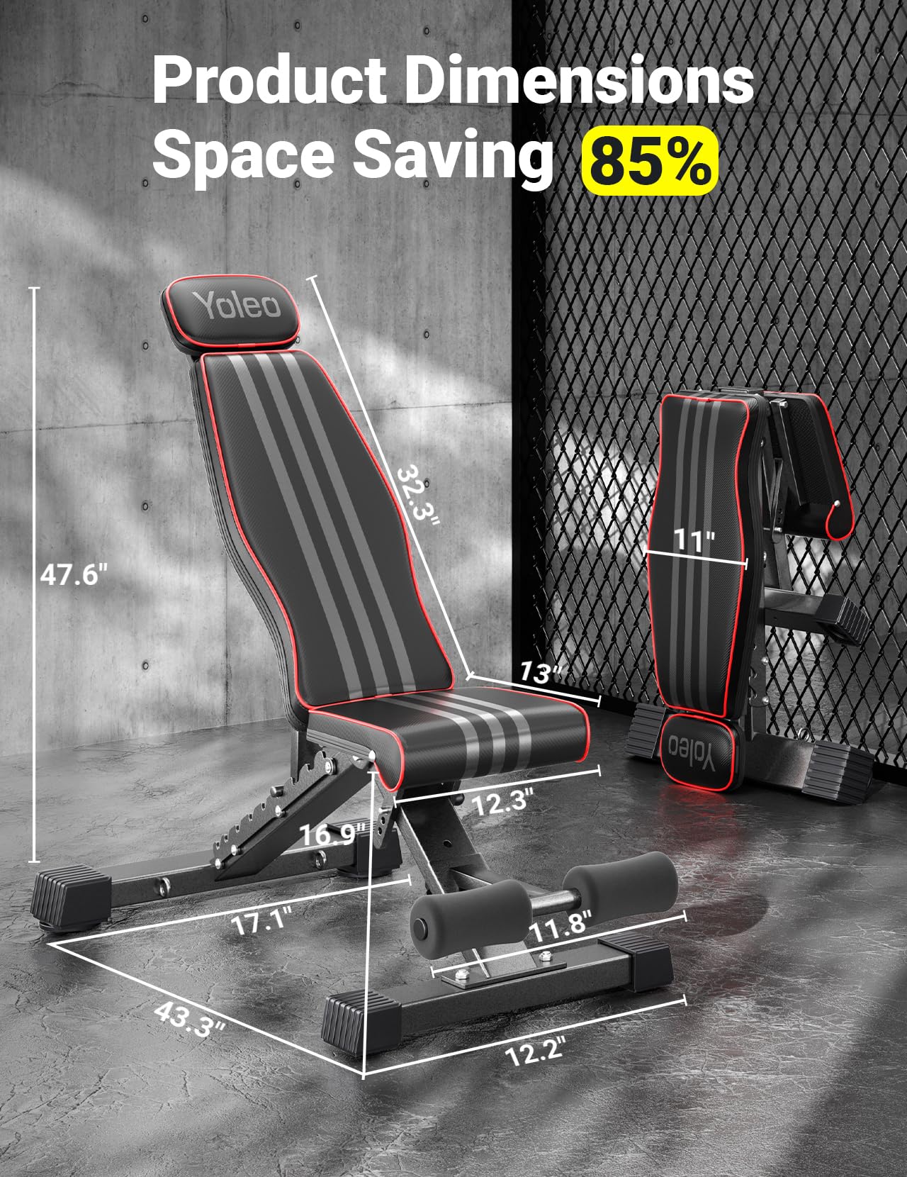 Yoleo Adjustable Weight Bench, 660LB Foldable Workout Bench with Extended Head/Neck Protection/Spine Support for Bench Press, Fast Folding Incline Decline Flat Bench 🍁 All In One Marketplace Canada