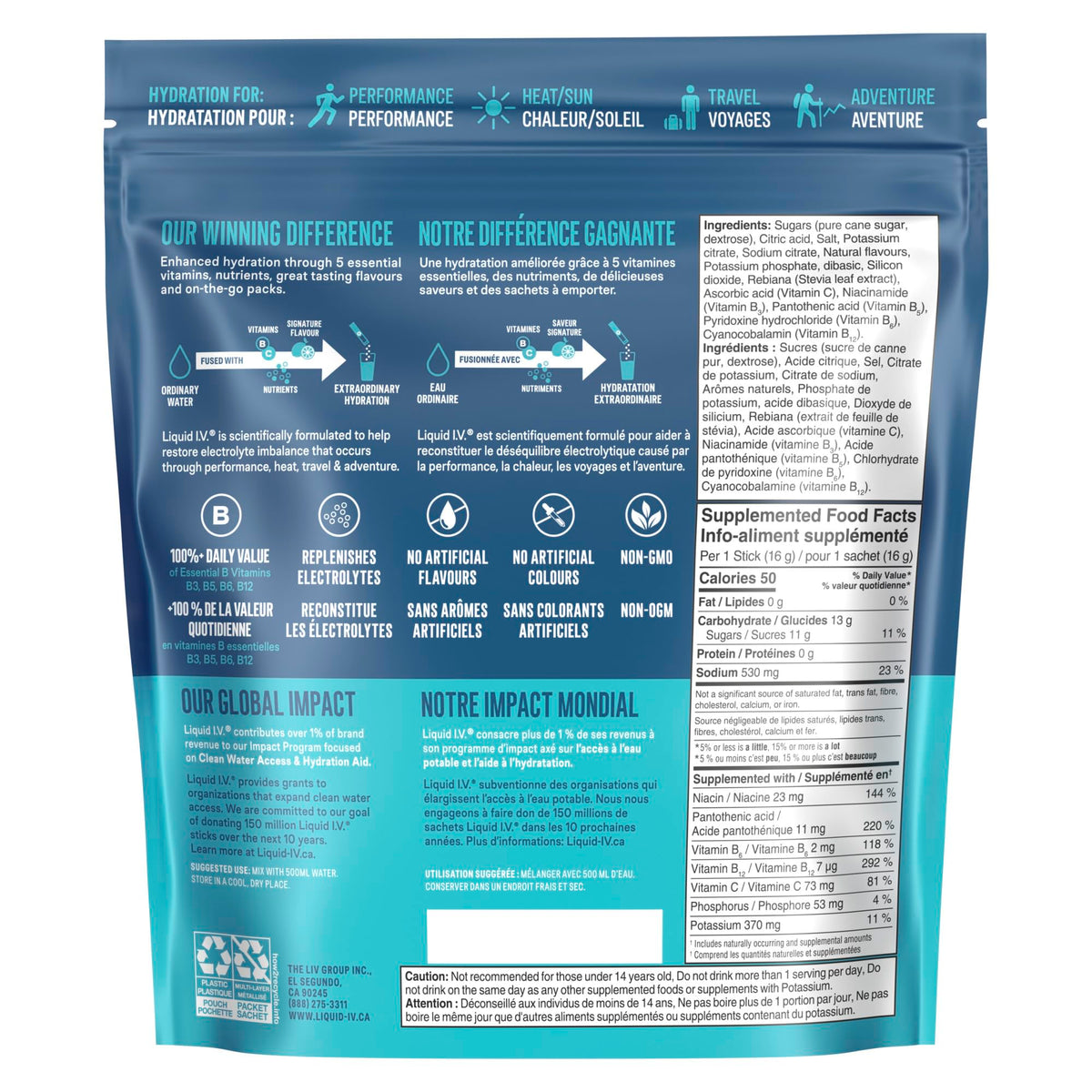 Liquid I.V. Hydration Multiplier Electrolyte Drink Mix - Enhanced Hydration Electrolyte Powder with Vitamins B3, B5, B6, B12 and C -18x On-the-go Sticks for Workout and Travel - Strawberry 🍁 All In One Marketplace Canada