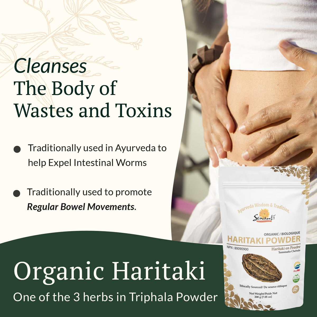 Sewanti Ayurvedic Organic Haritaki Powder - Terminalia Chebula for Constipation Relief, Digestive Wellness & Intestinal Cleanse | NPN 80090900 | GMP Certified | Packaged in Canada, 200g 🍁 All In One Marketplace Canada