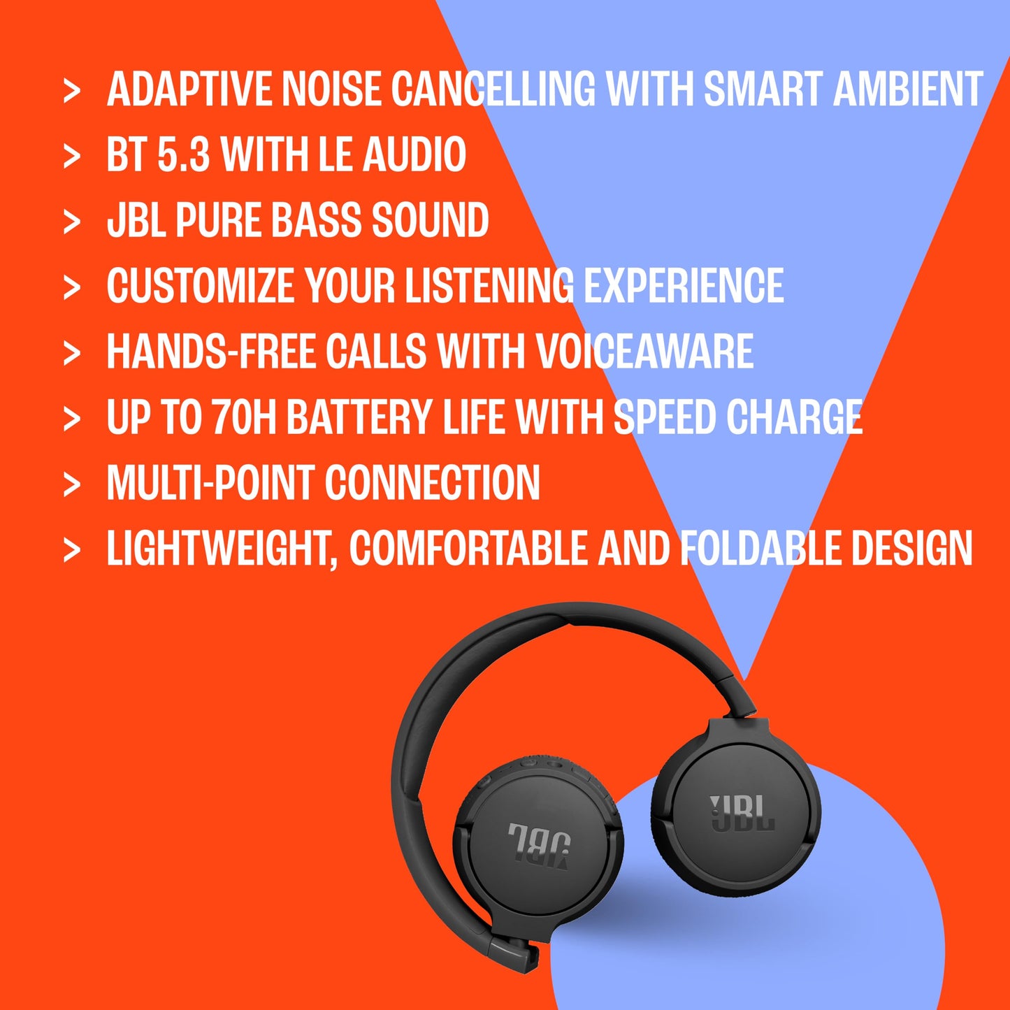 JBL Tune 670NC - Adaptive Noise Cancelling with Smart Ambient Wireless On-Ear Headphones, Up to 70H Battery Life with Speed Charge, Lightweight, Comfortable and Foldable Design (Purple) 🍁 All In One Marketplace Canada