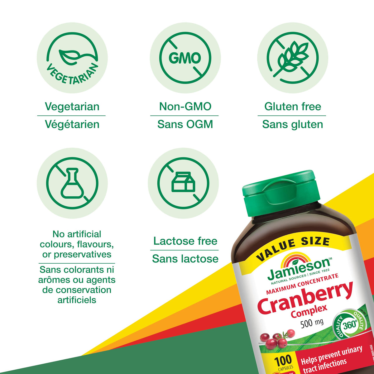 Jamieson Cranberry Complex, with 450 mg Cranberry Extract and 50 mg D-Mannose, Antioxidant, Max Concentrate, and Protects Against Urinary Tract Infections. Non-GMO, Gluten-Free, 100 Vegetarian Capsules 🍁 All In One Marketplace Canada