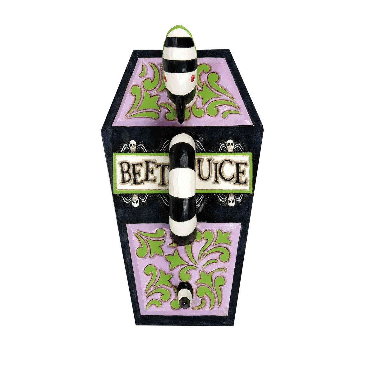 Enesco Beetlejuice by Jim Shore Coffin The Ghost with The Most Trinket Box- Resin Hand Painted Crafted Collectible Beetlejuice Sand Worm Striped Jewelry Box Halloween Home Decor Statue, 3.15 Inch