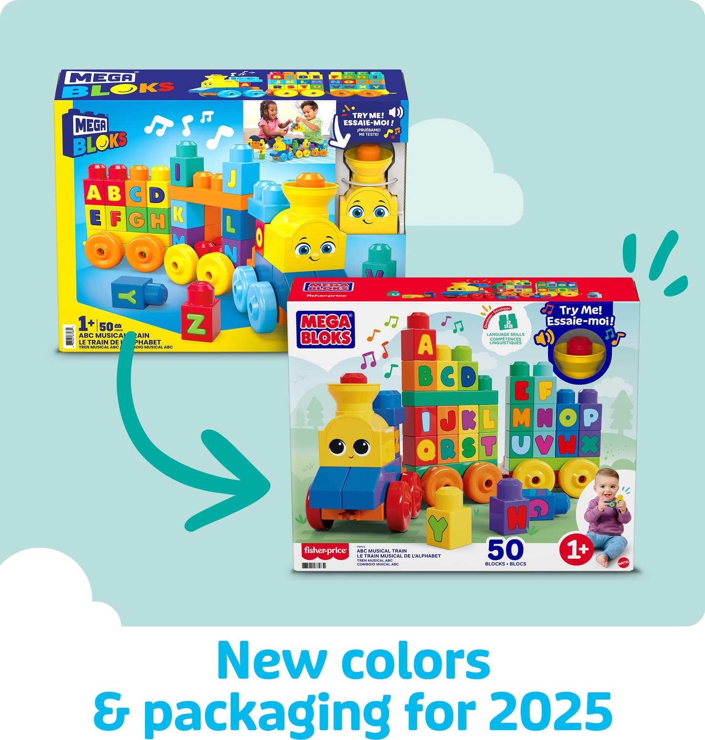 MEGA BLOKS First Builders Toddler Building Blocks Toy Set, ABC Musical Train with 50 Pieces, Music and Sounds, Ages 1+ Years 🍁 All In One Marketplace Canada