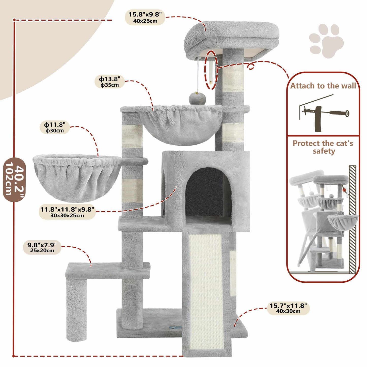 Gitelsnour Cat Tree, Cat Tower with condo, 2 Baskets, Large Platform, Scratch Board, Cat Scratching Posts for Indoor Cats, Light Gray GCT003SW 🍁 All In One Marketplace Canada